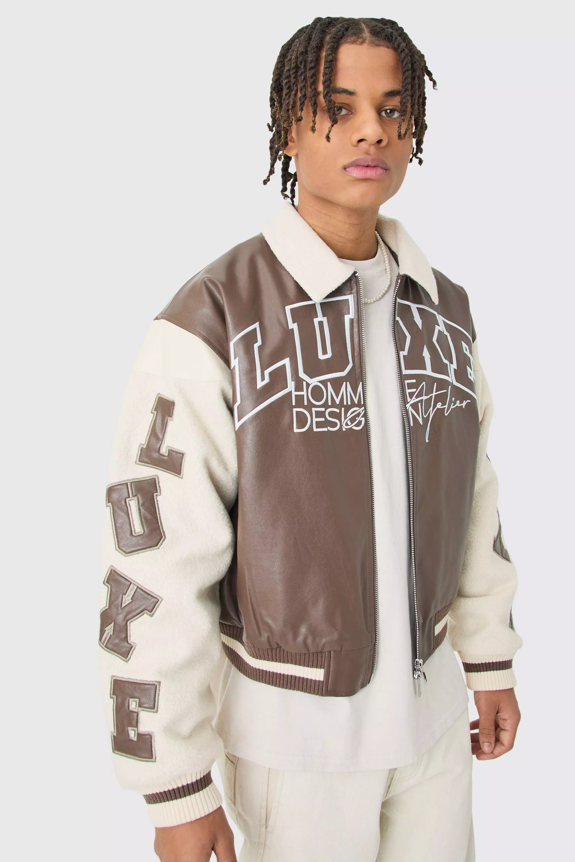 TH Monogram Leather Varsity Jacket