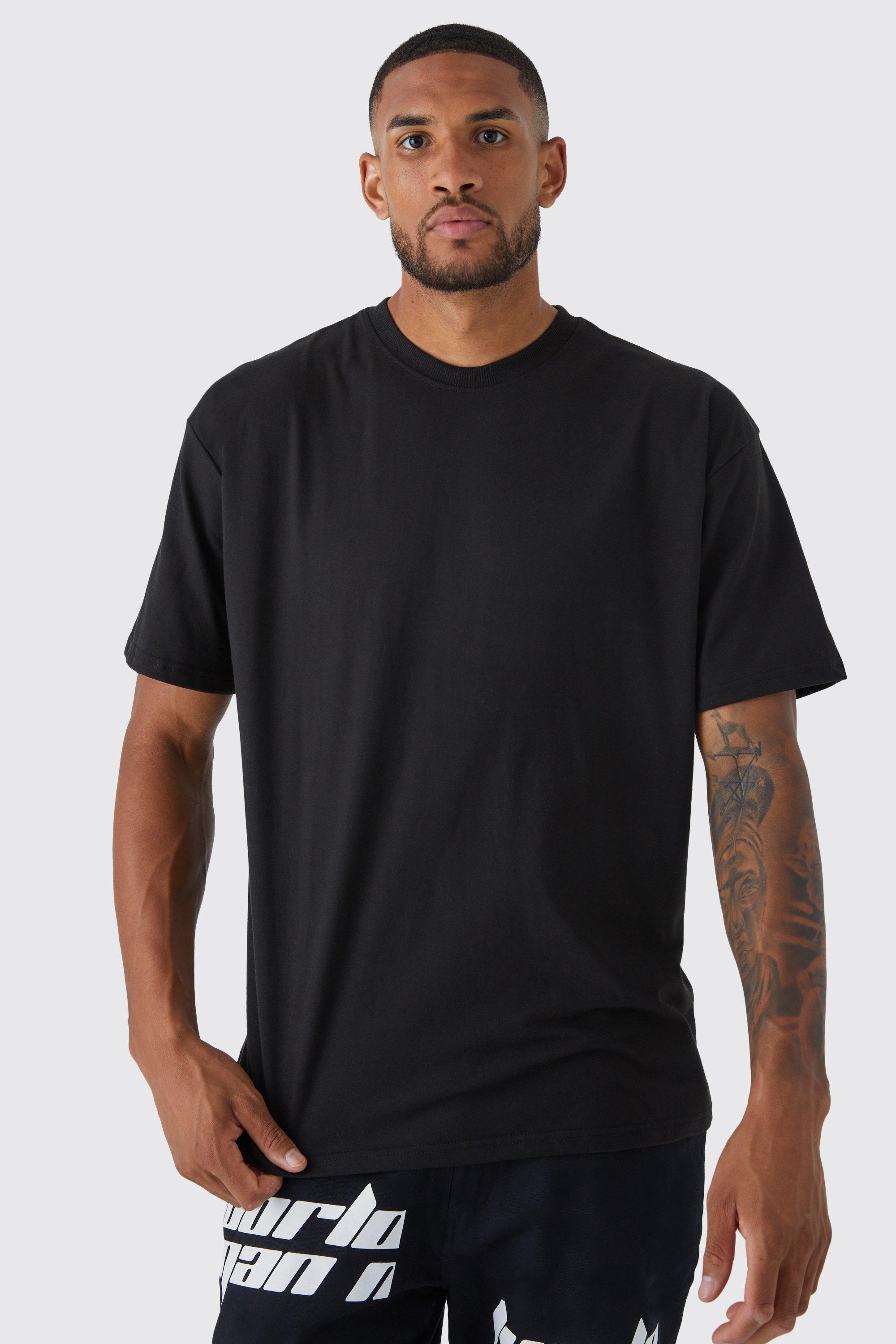 Image of T-shirt Tall oversize Basic a girocollo, Nero