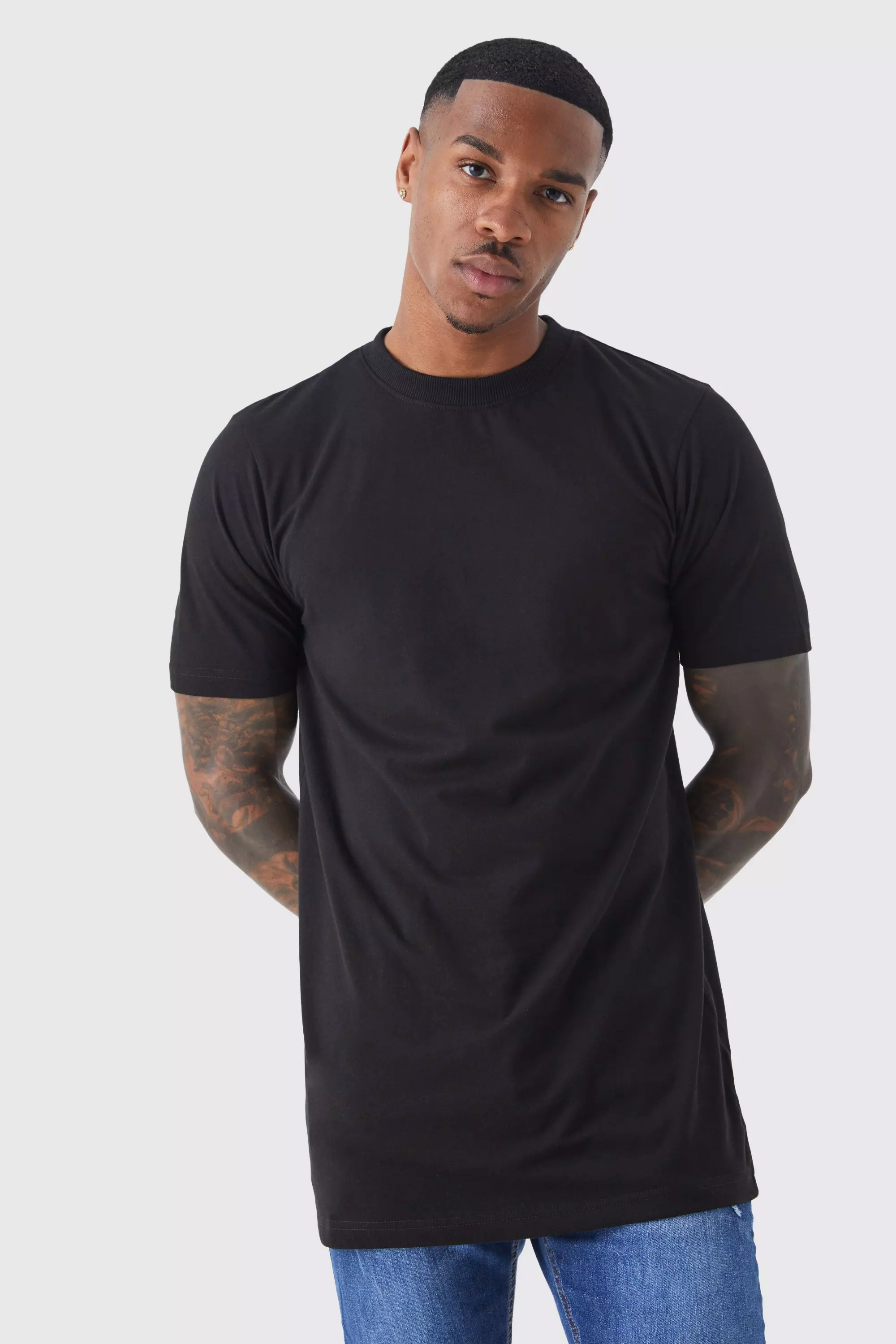 Basic Longline Crew Neck T shirt boohooMAN UK