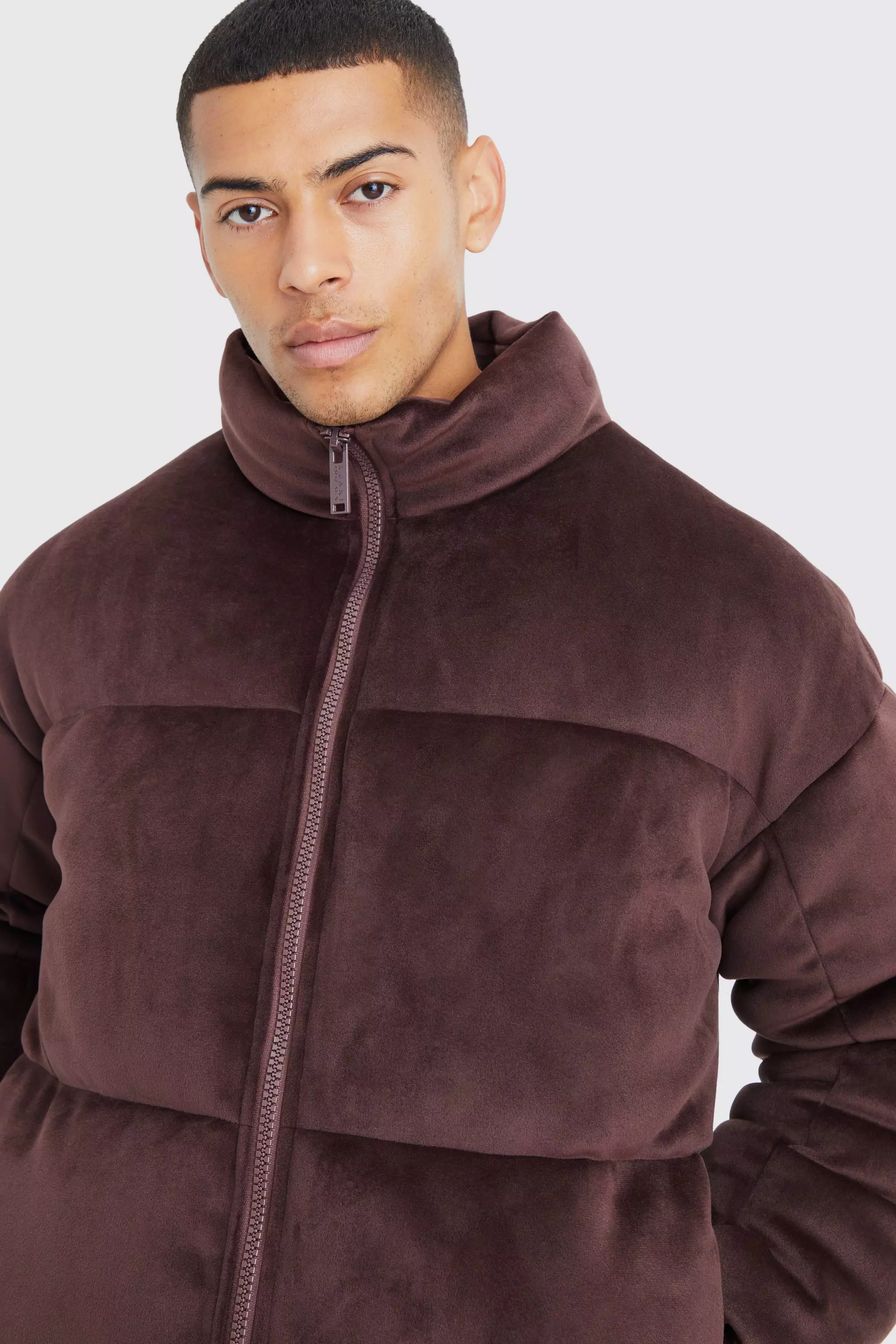 Mens suede 2025 puffer jacket