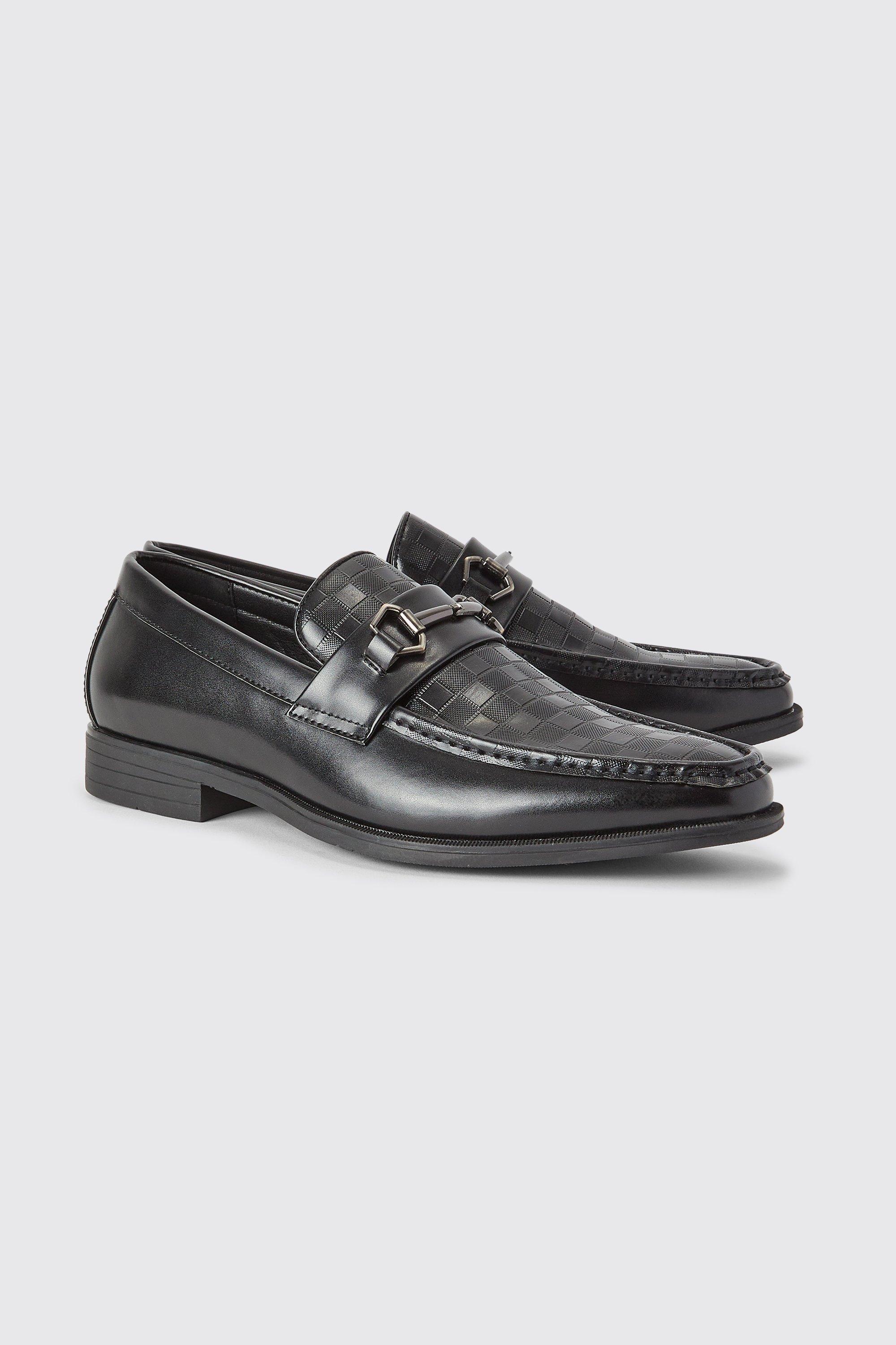 Mens Black Debossed Snaffle Loafer, Black