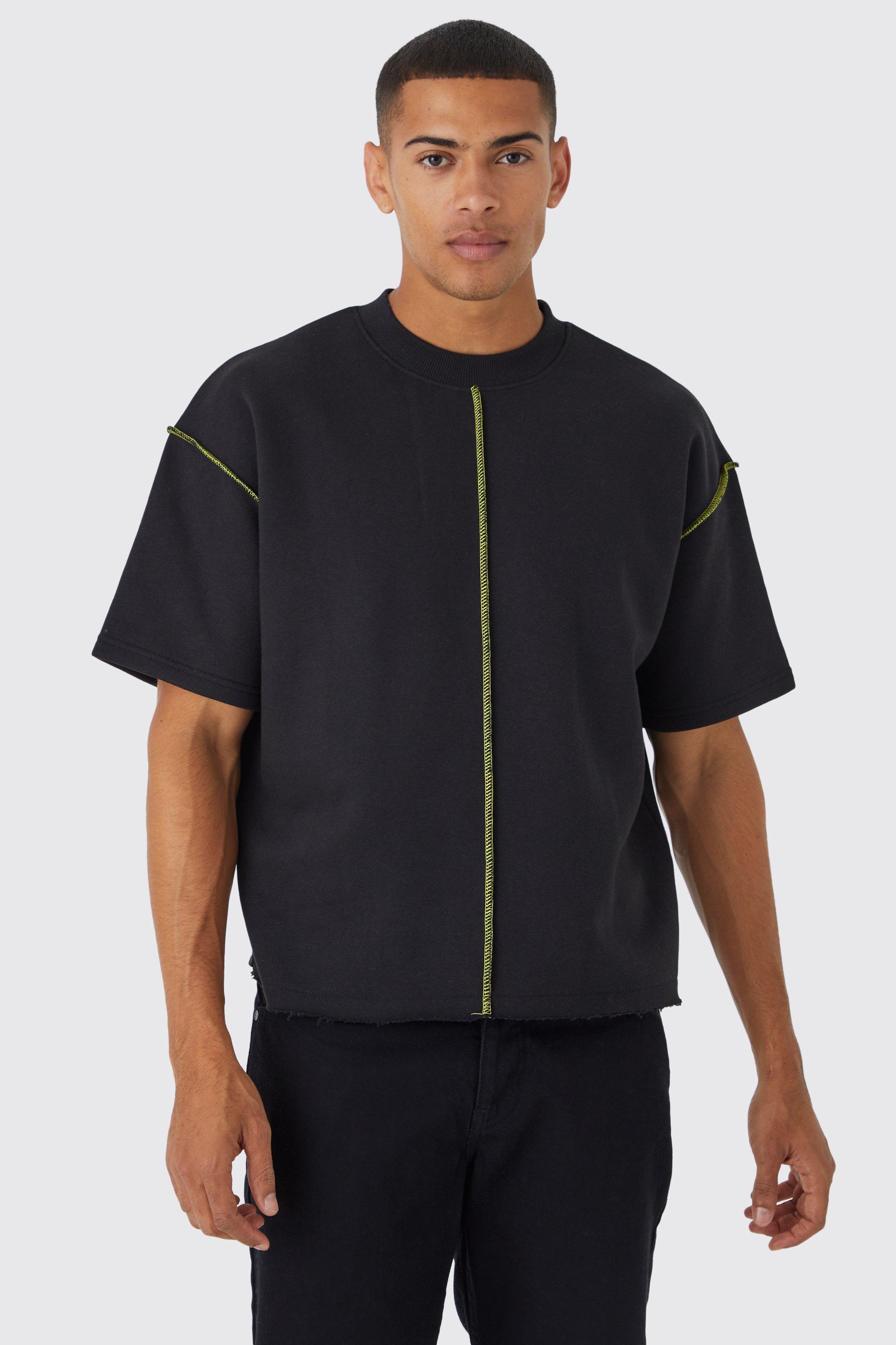 Mens Black Oversized Extended Neck Contrast Sweatshirt, Black
