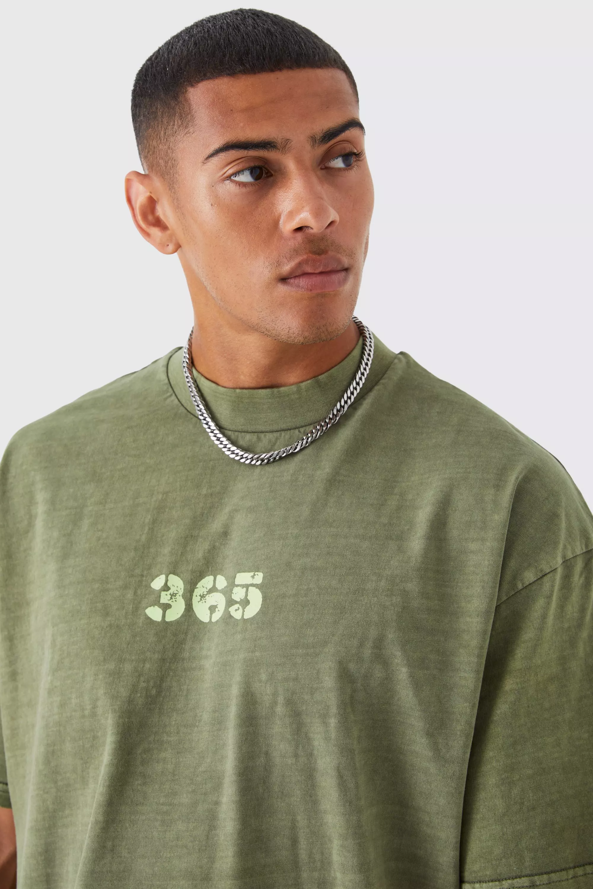 ASOS Design Oversized Polo Long Sleeve T-Shirt in Khaki Acid wash-Green