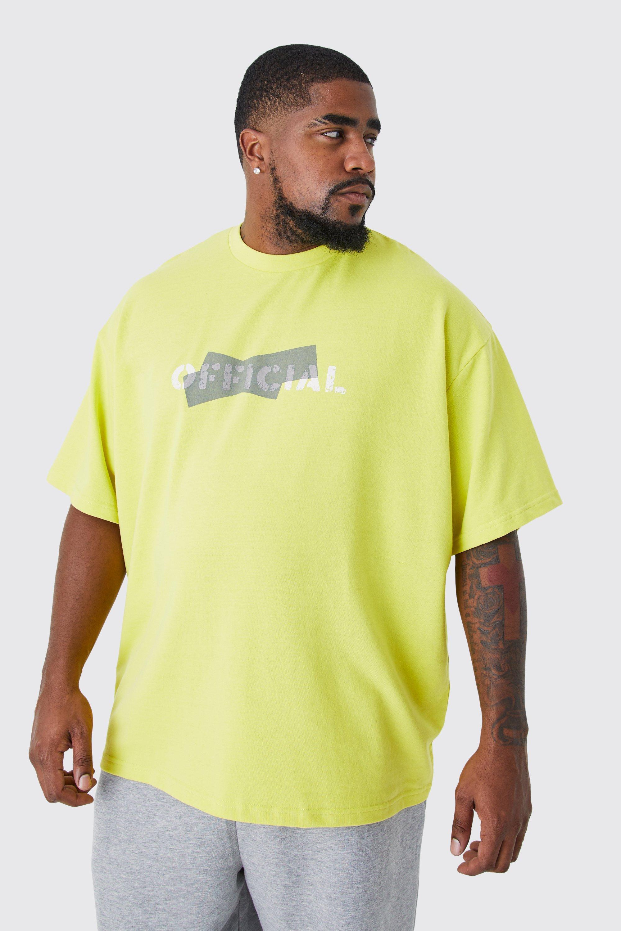 Mens Yellow Plus Oversized Loopback Official T-shirt, Yellow