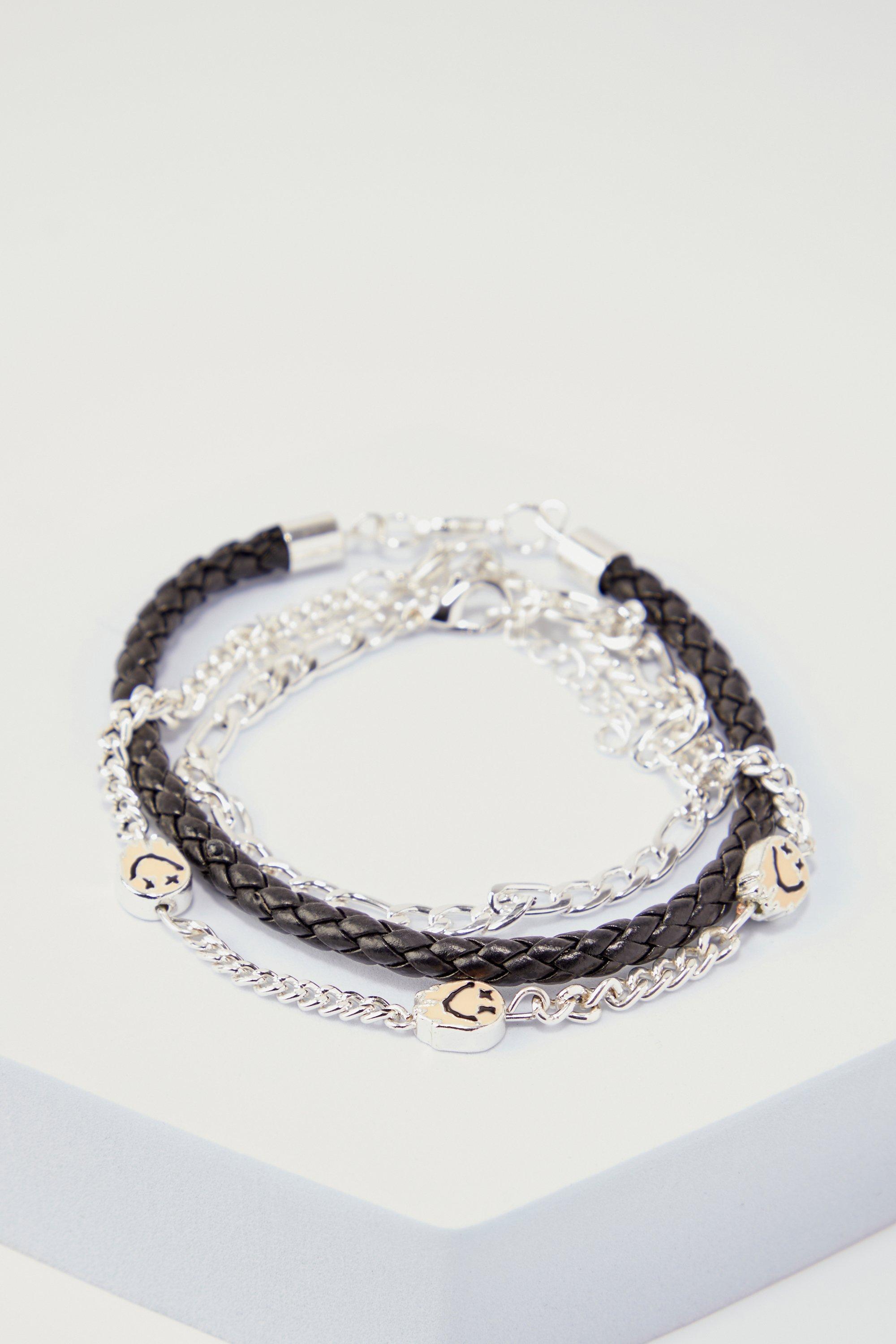 lot de 2 bracelets perlés homme - argent - one size, argent