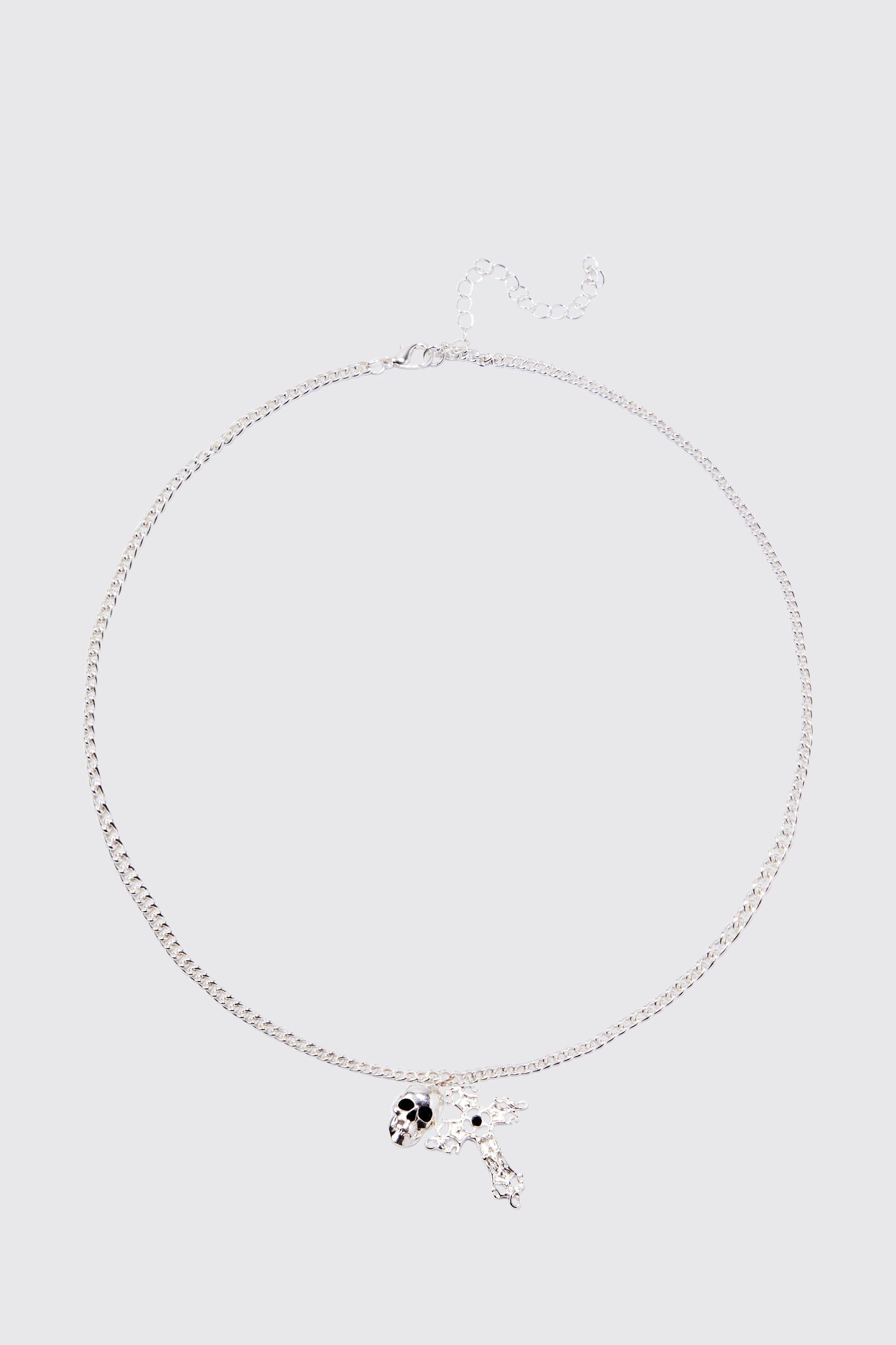 Mens Grey Double Pendant Detail Necklace, Grey