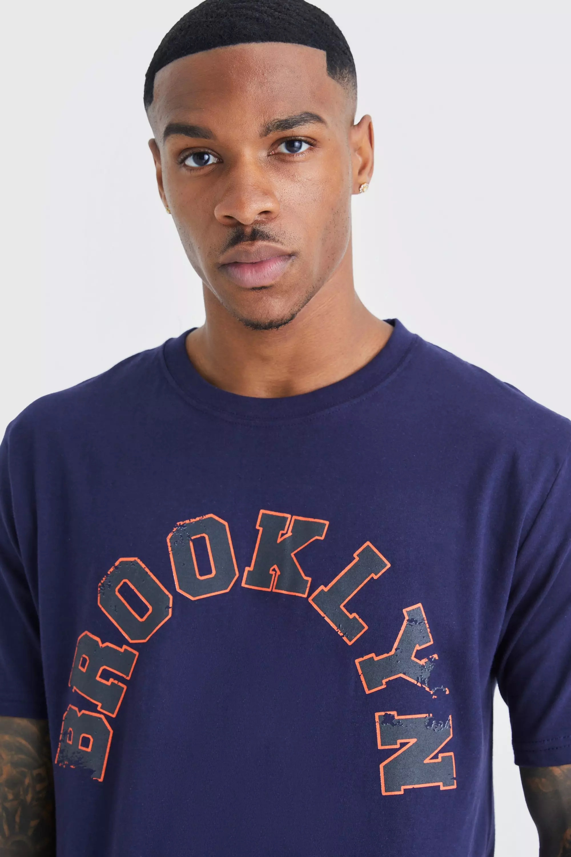 boohoo Mens Vintage Brooklyn Graphic T-Shirt - Navy
