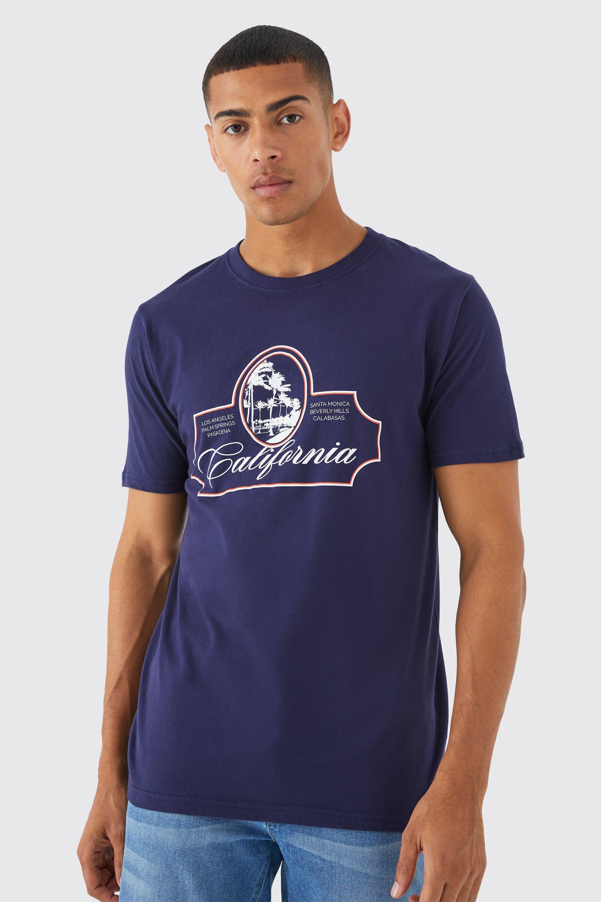 Mens Navy California Scenic Print T-shirt, Navy
