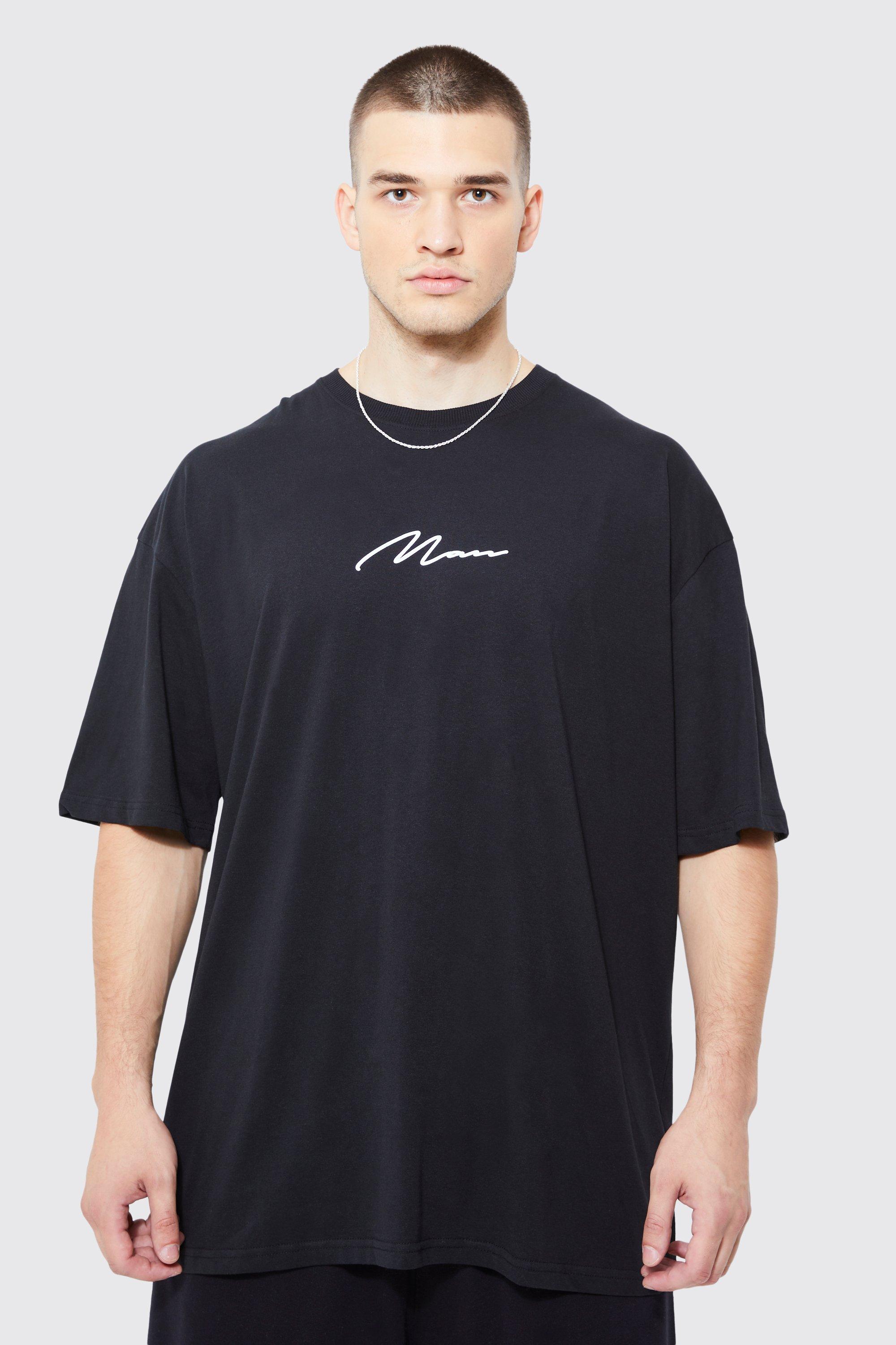 Image of T-shirt a girocollo Tall oversize con firma Man, Nero