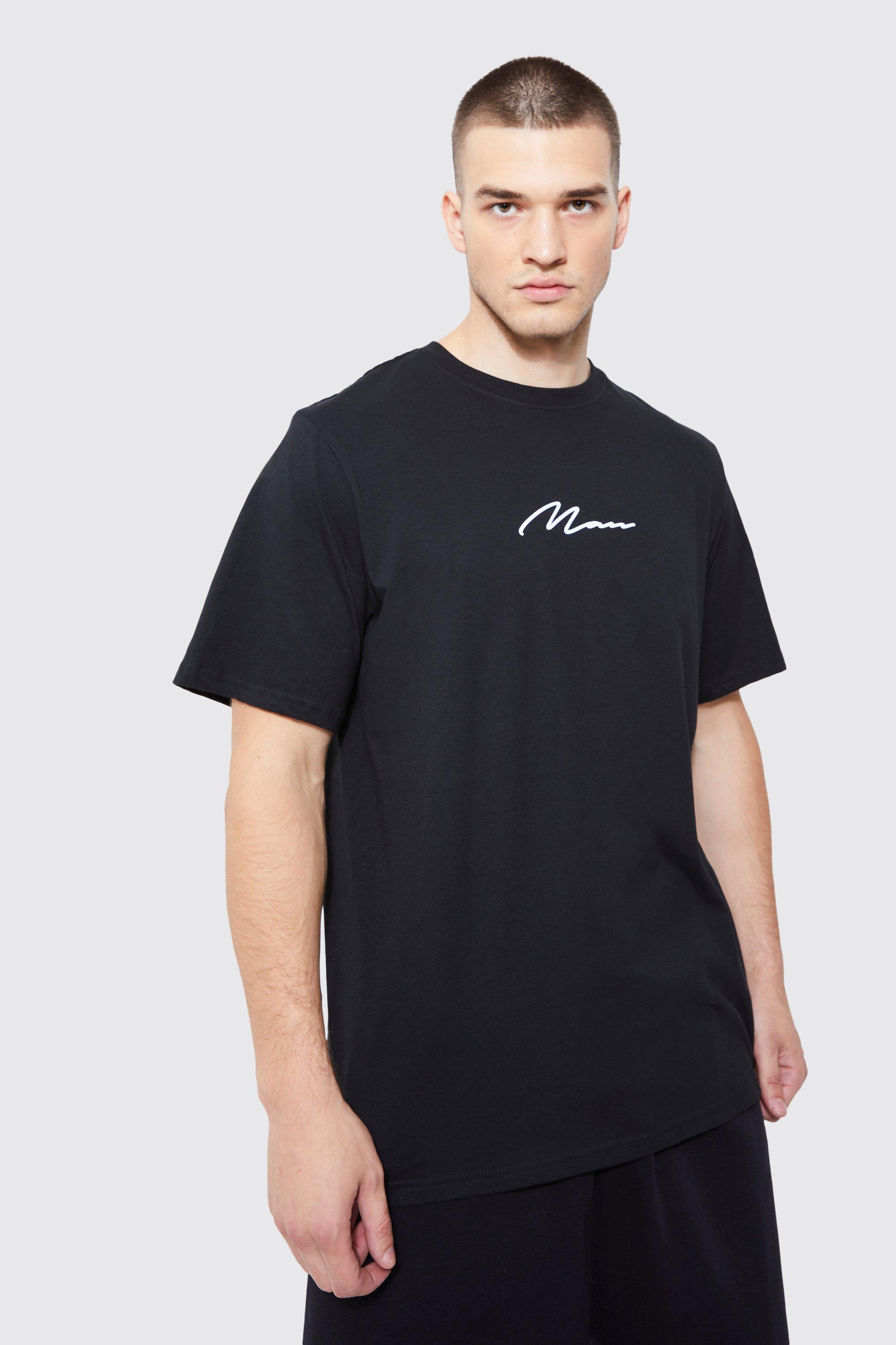Image of T-shirt Tall a girocollo con firma Man, Nero