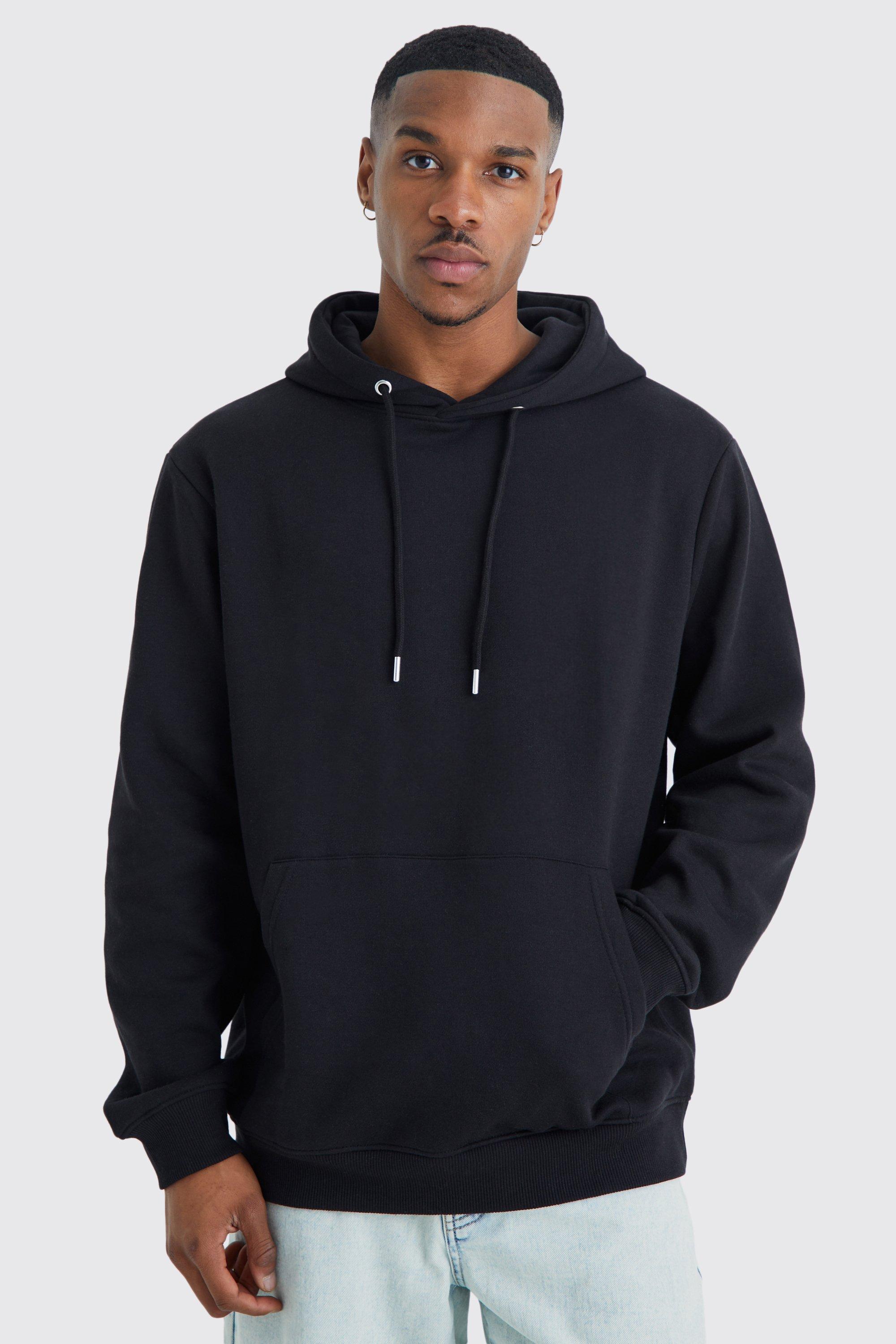 Mens Black Basic Over The Head Hoodie, Black