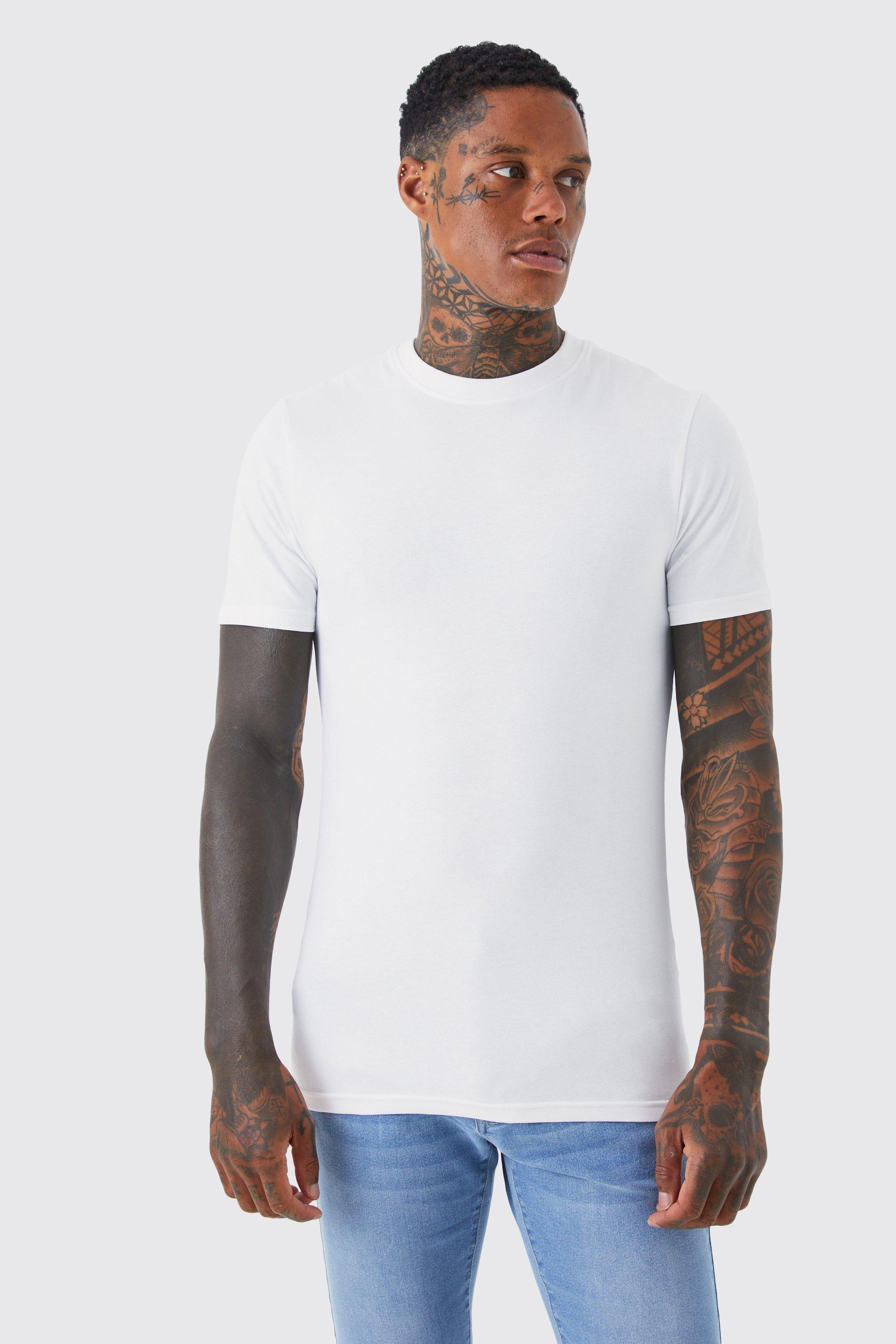 Mens White Basic Muscle Fit T-shirt, White