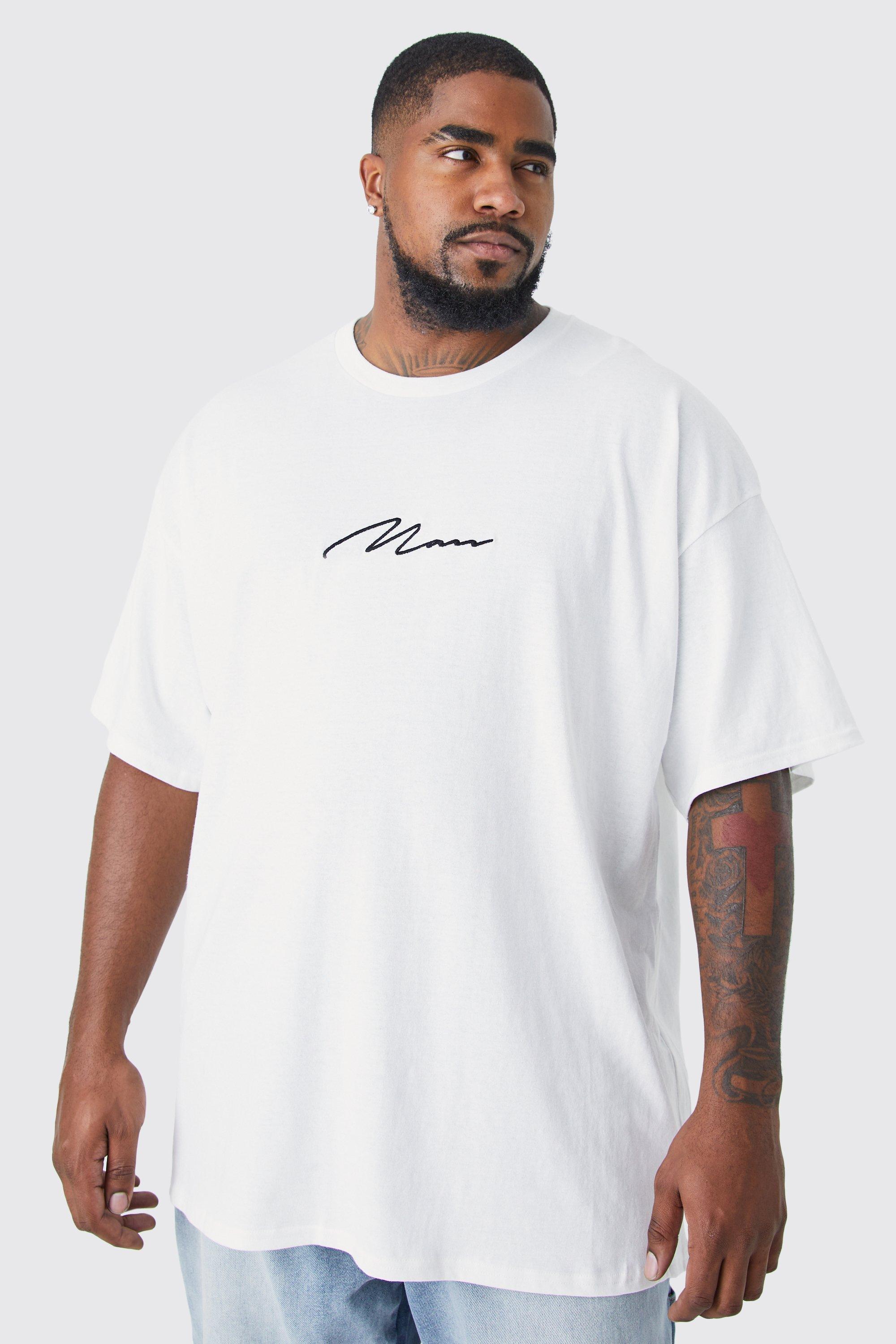 Mens White Plus Man Signature Oversized T-shirt, White