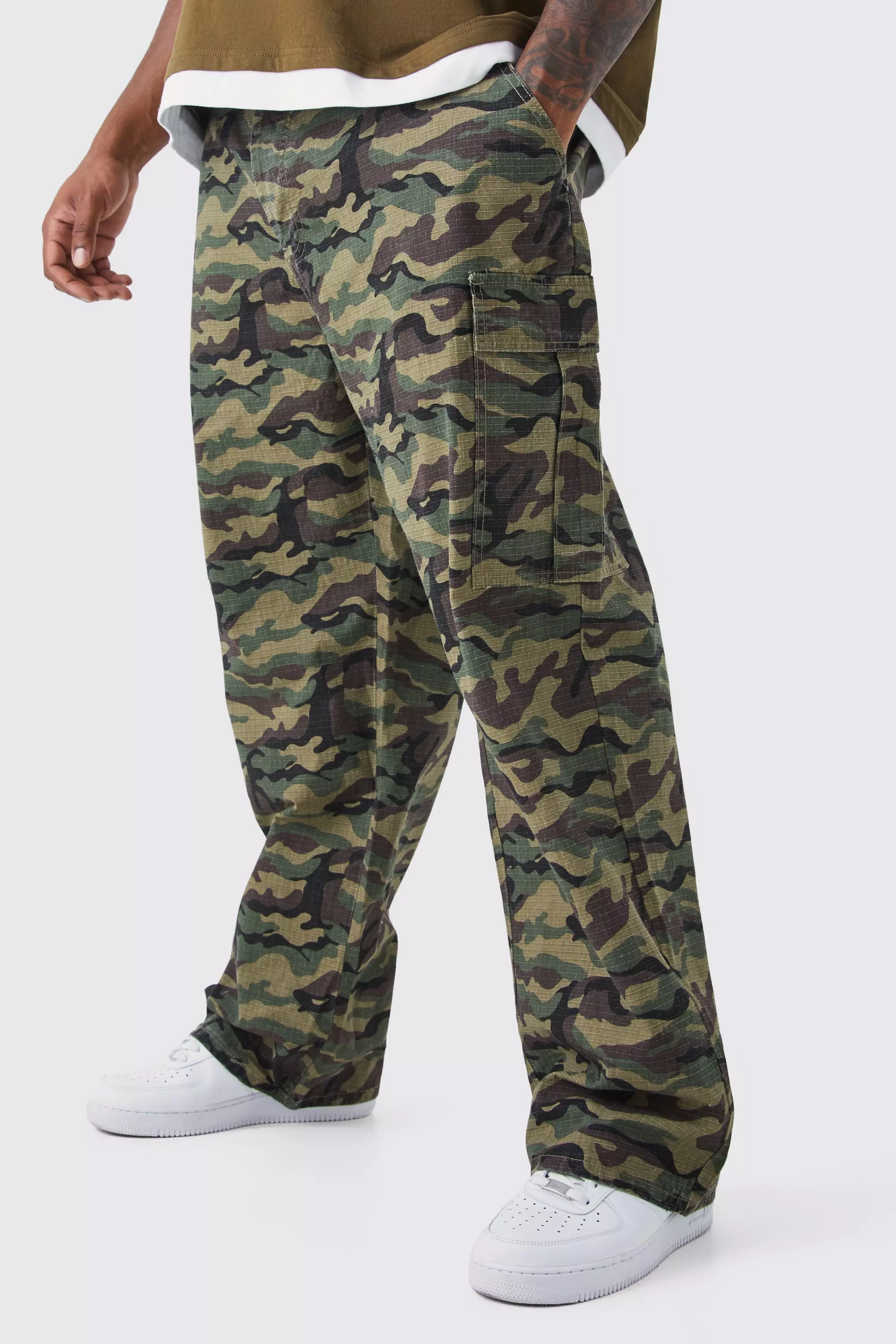 Plus Relaxed Ripstop Cargo Worldwide Print Pants