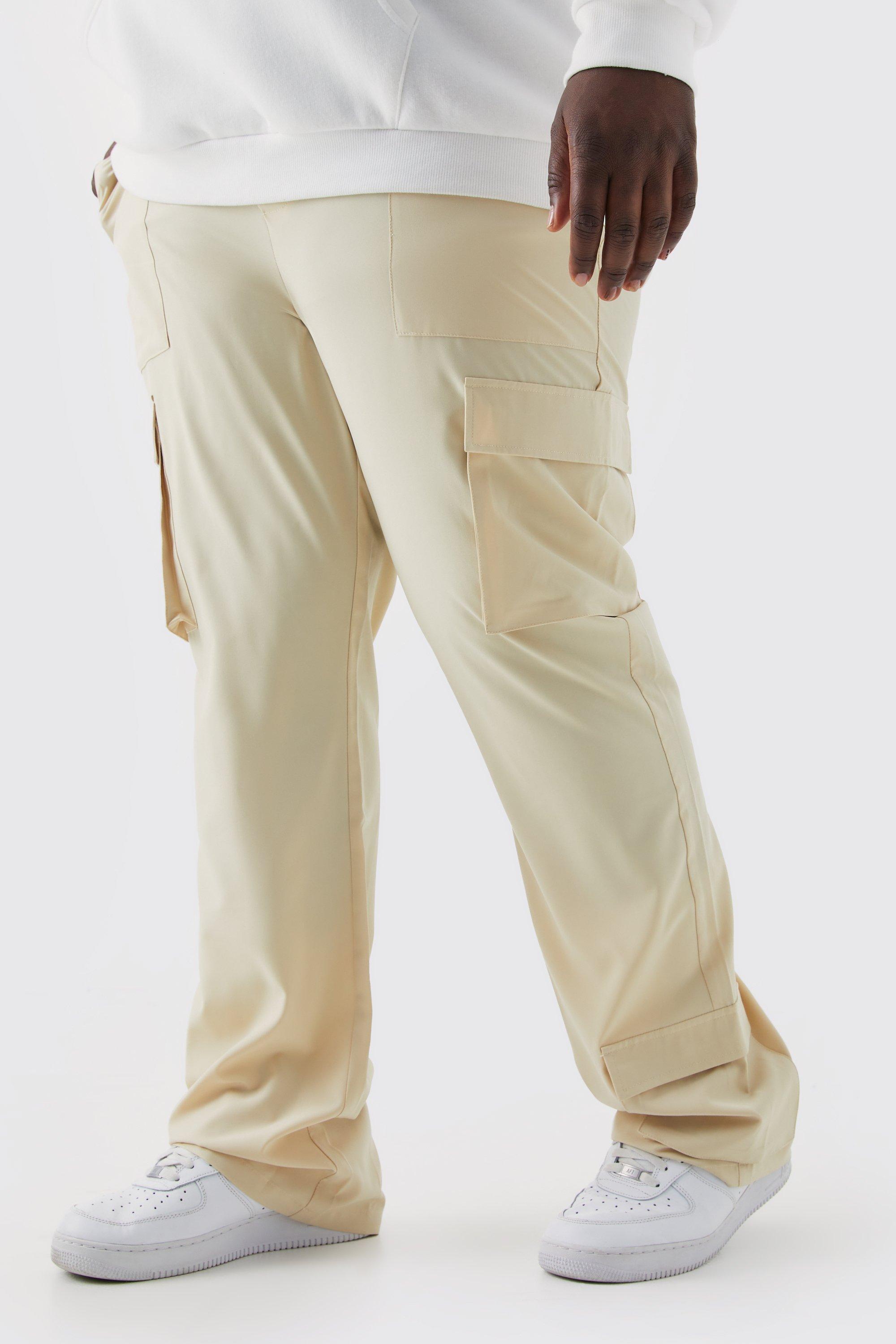Image of Pantaloni Cargo Plus Size Slim Fit in Stretch con cuciture a contrasto, Beige
