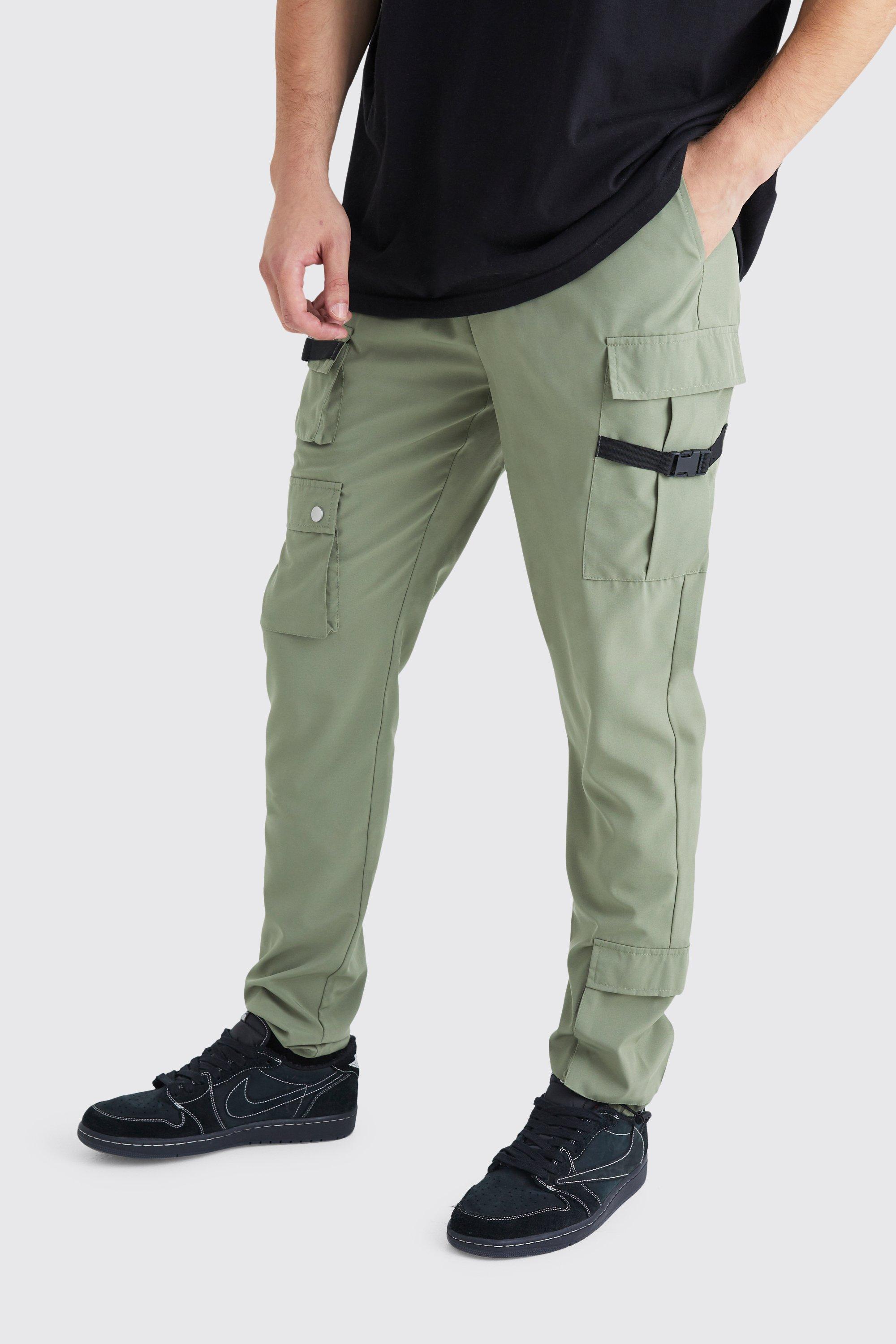 Boohoo Tall Skinny Fit Broek Met Cargo Zakken En Gesp, Olive