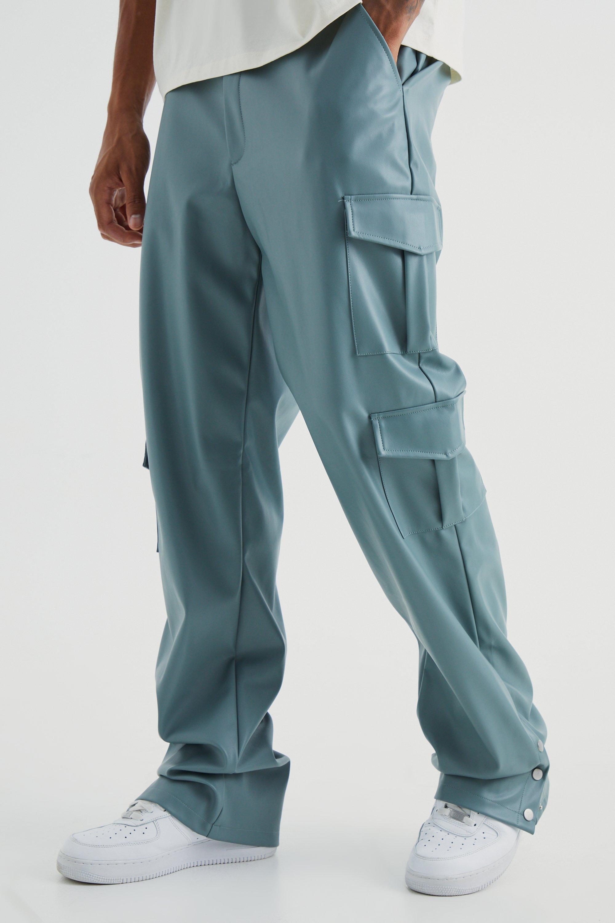 tall - pantalon cargo ample en simili homme - bleu - 34, bleu