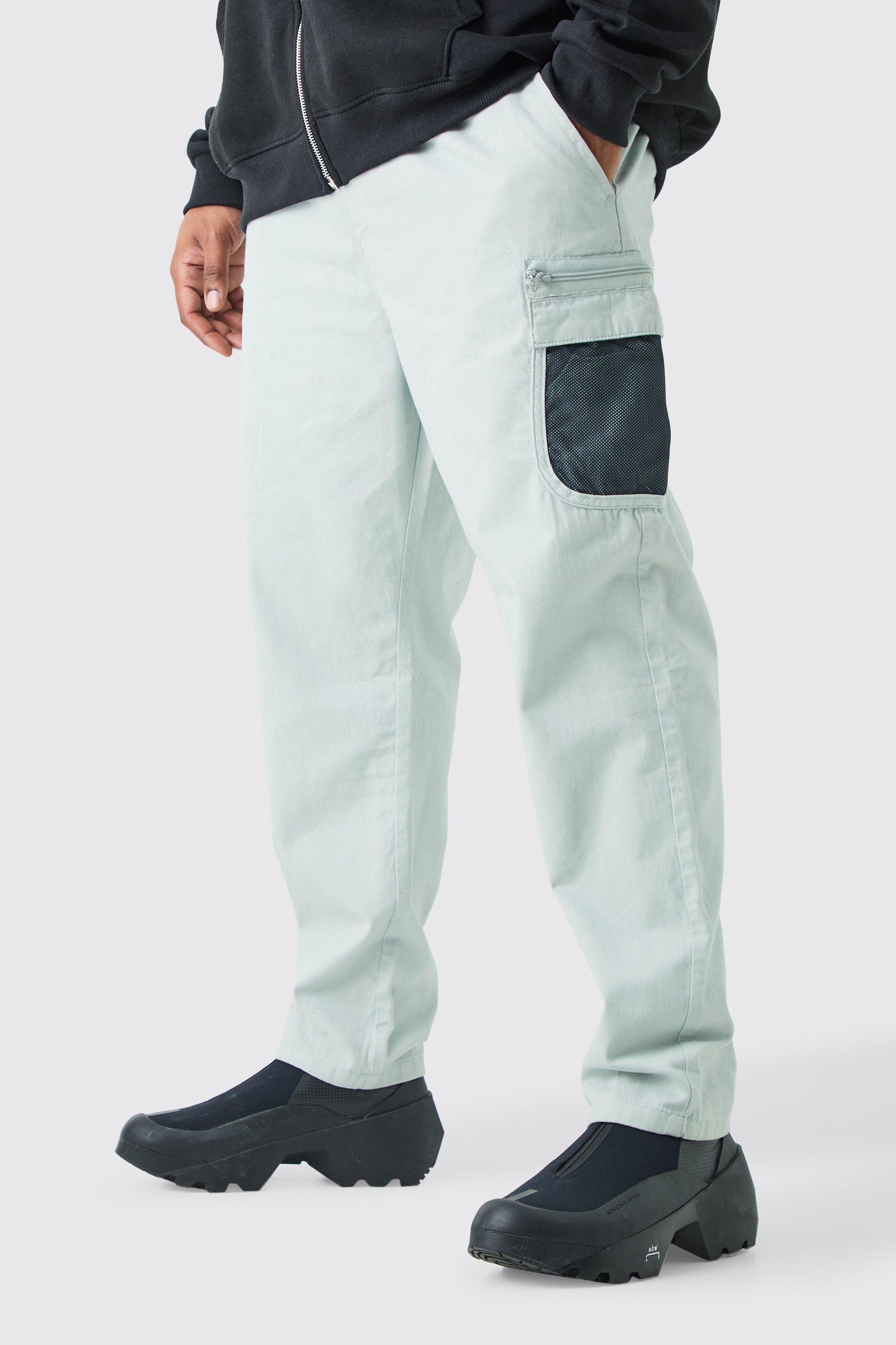 Image of Pantaloni Cargo Plus Size in rete elasticizzata comfort con tasche, Grigio