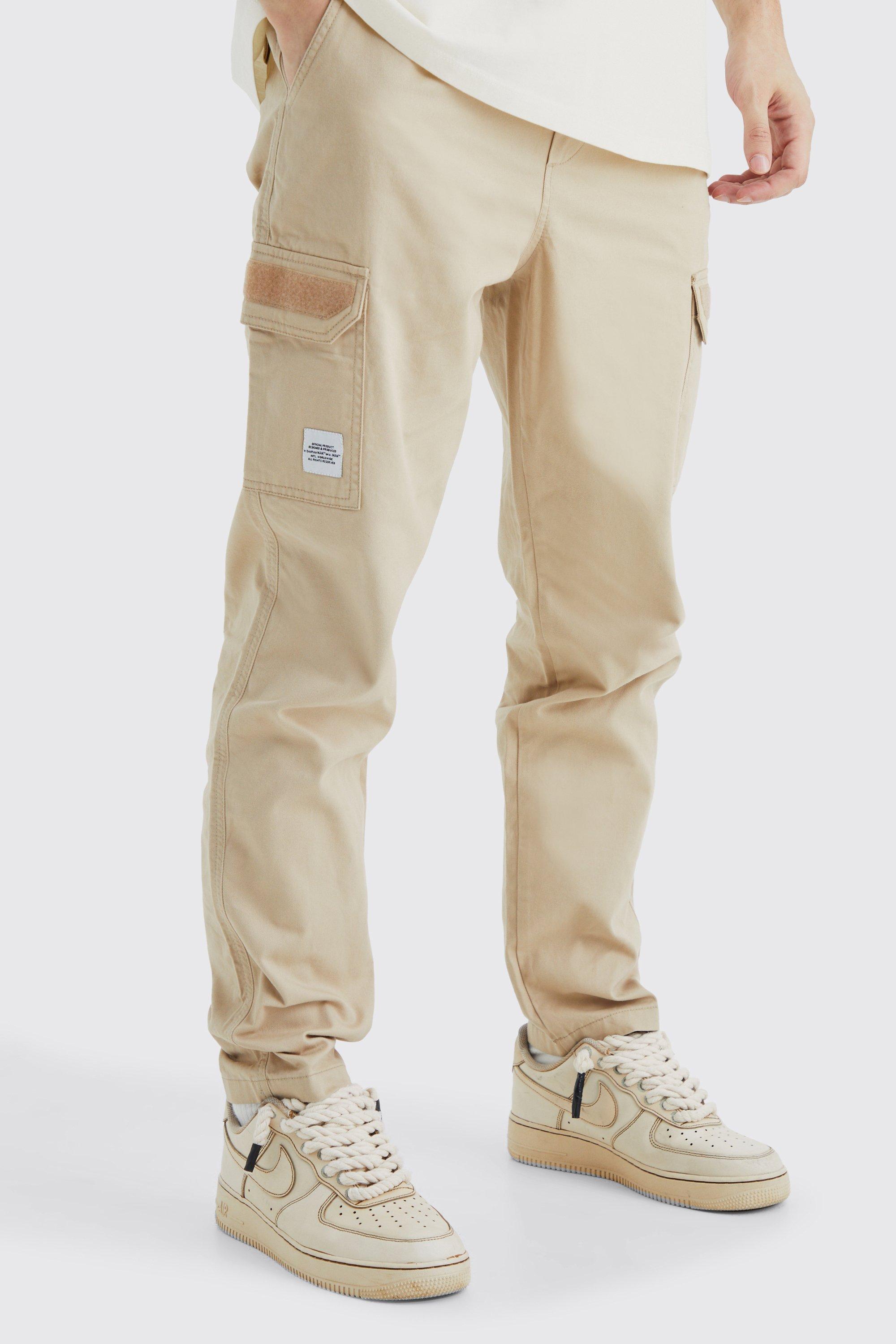 Mens Beige Tall Elastic Comfort Felt Detail Cargo Trouser, Beige