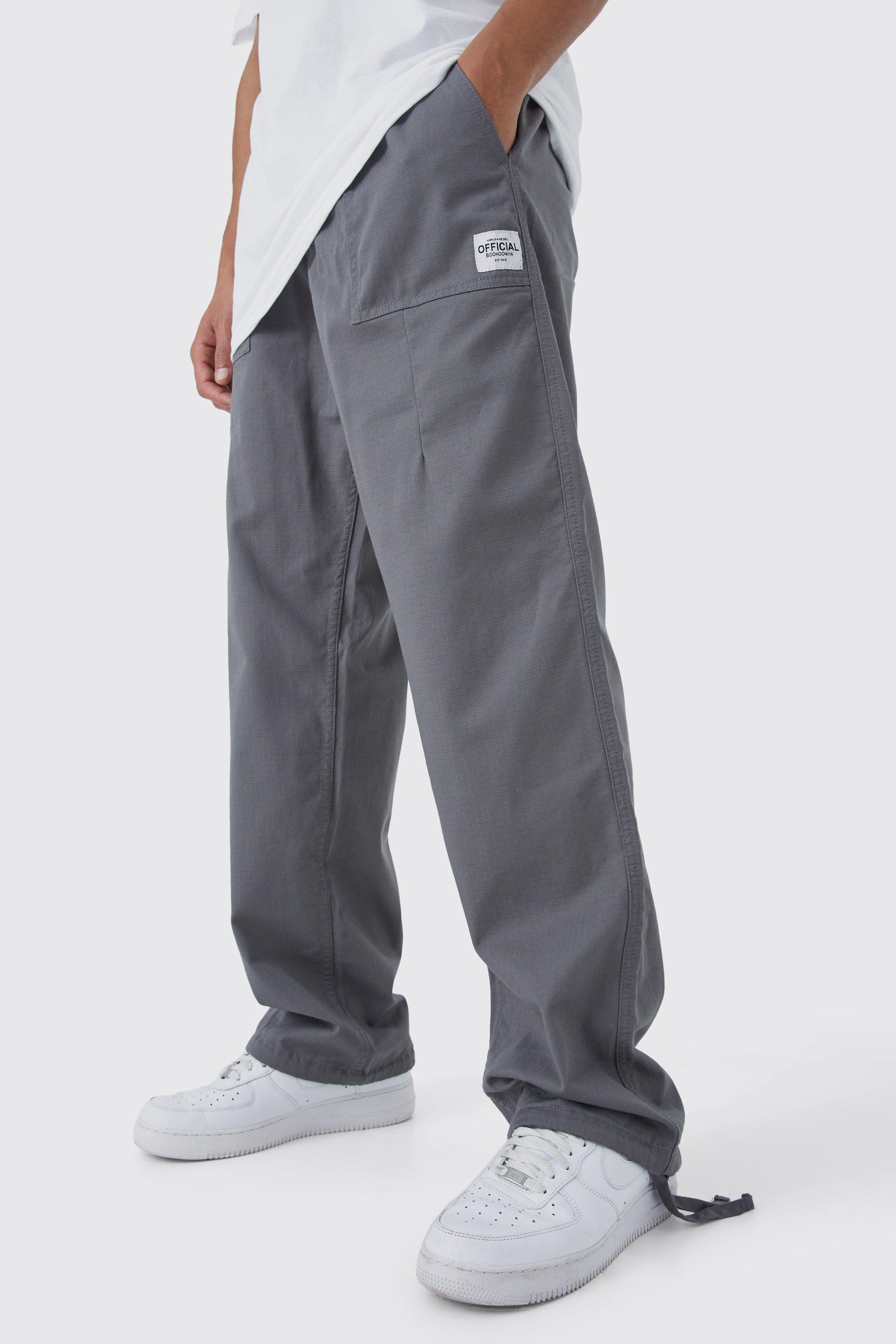 Mens Grey Tall Elastic Relaxed Long Ripstop Trouser With Tab, Grey