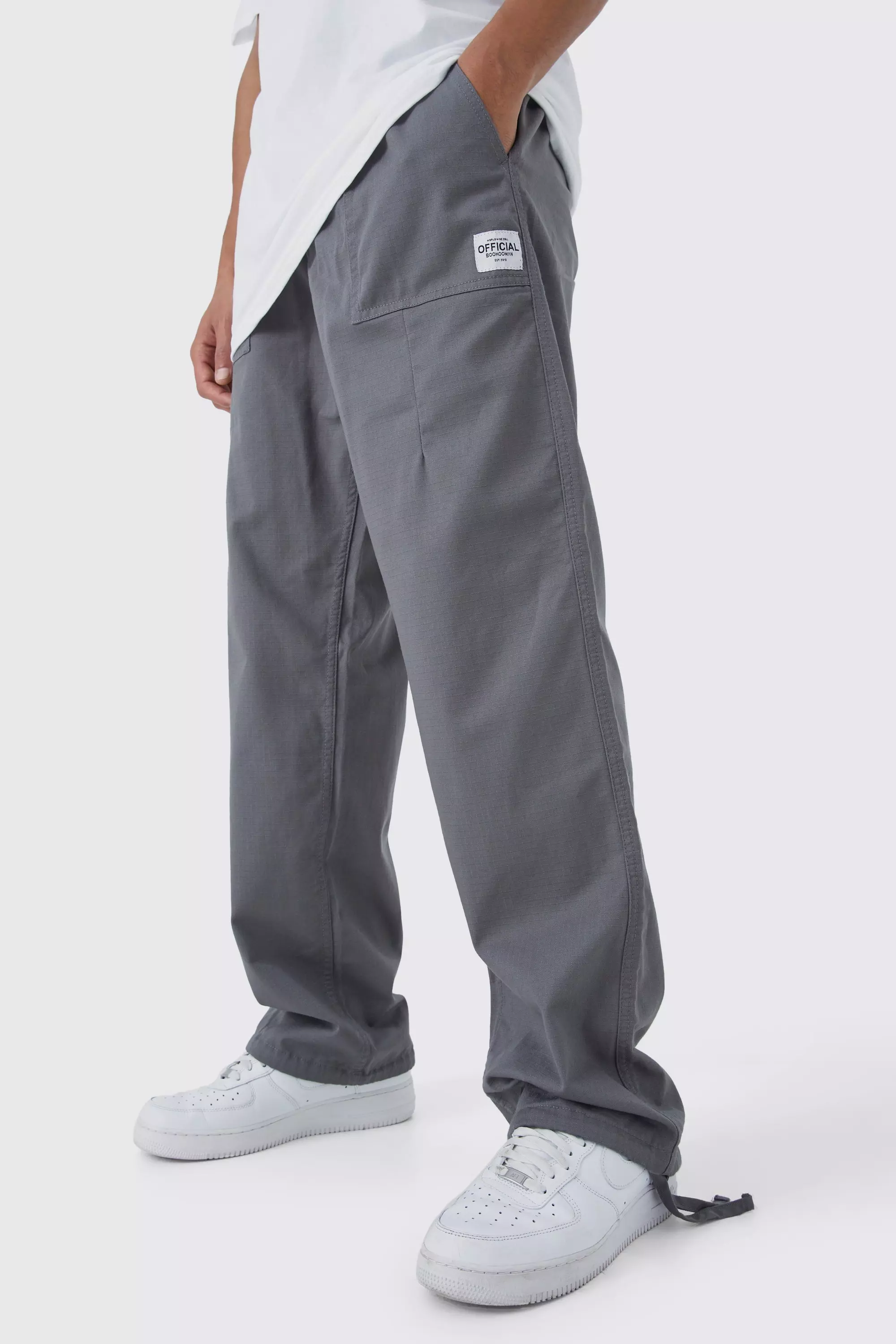 Tall Elastic Relaxed Long Ripstop Pants With Tab