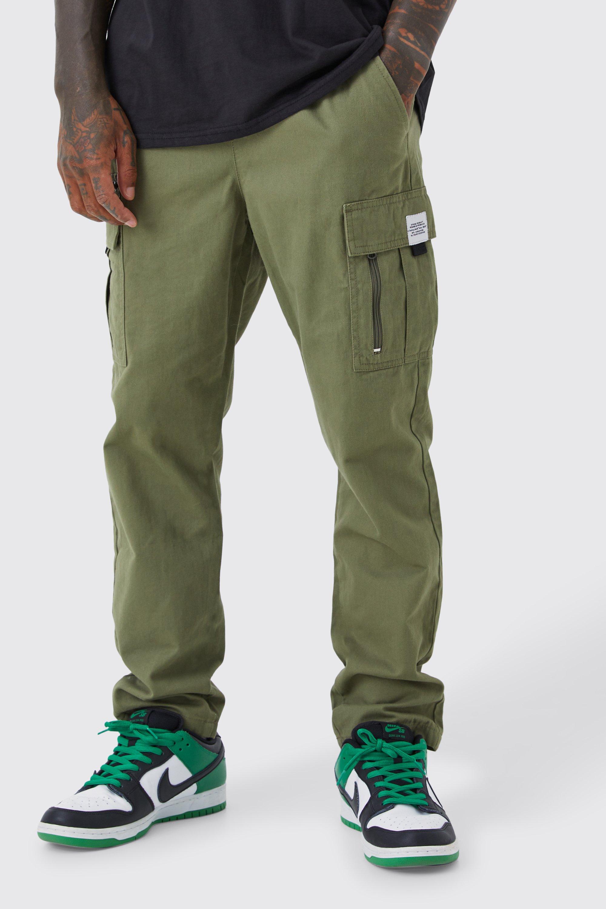 Boohoo Cargo Broek Met Rechte Pijpen, Rits En Elastische Taille, Khaki