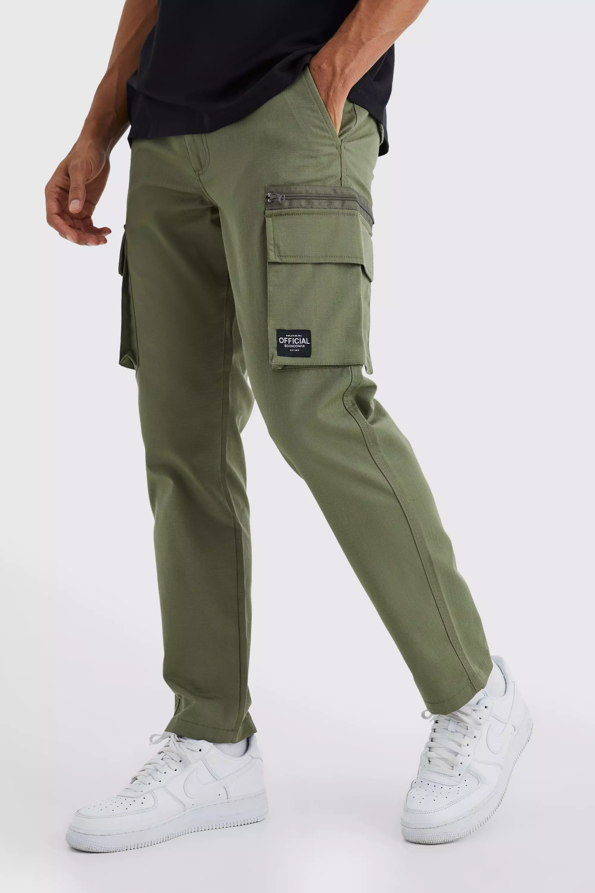 Fixed Relaxed Ripstop Cargo Pants With Tab