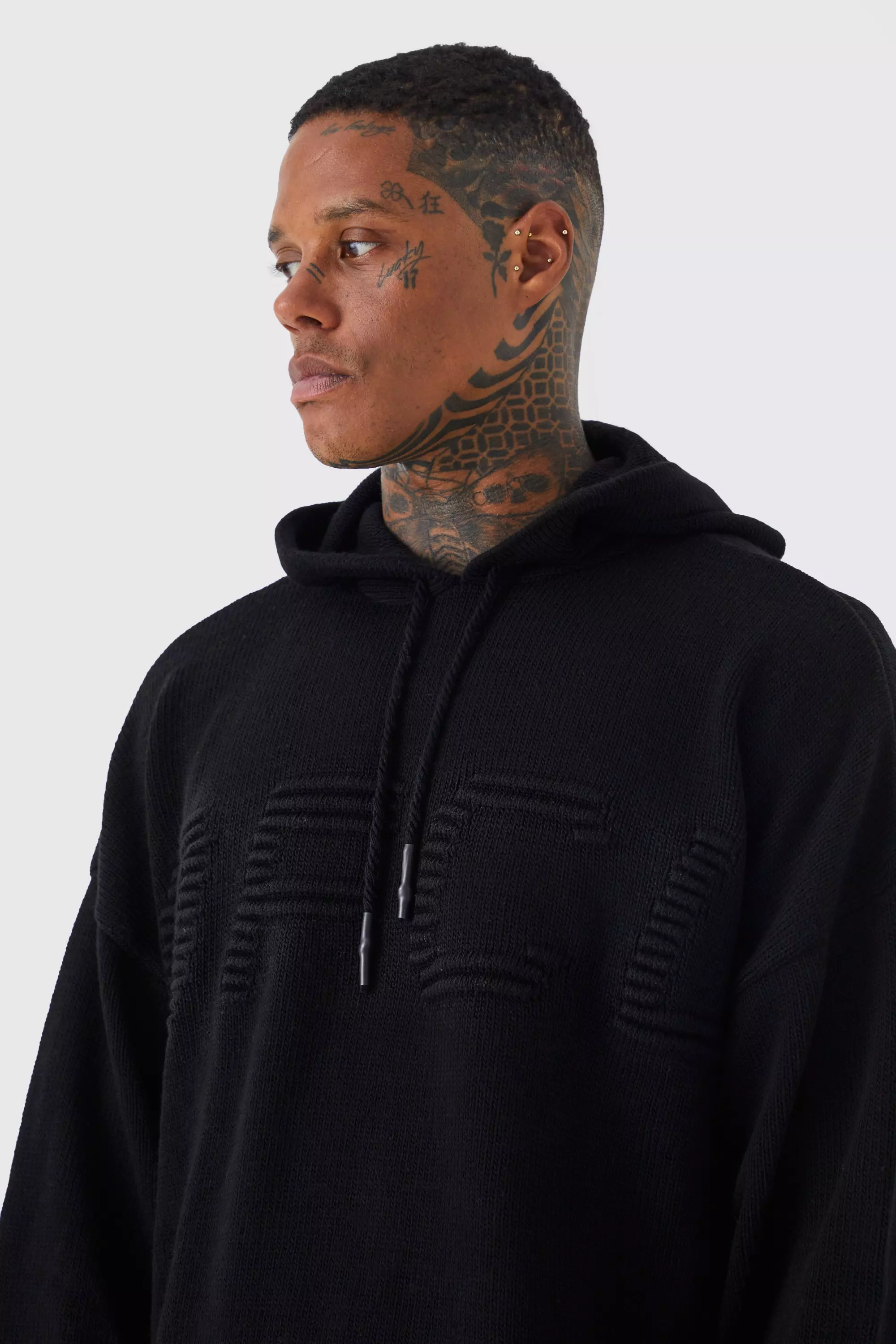 Boxy 3d Ofcl Knitted Hoodie | boohooMAN UK