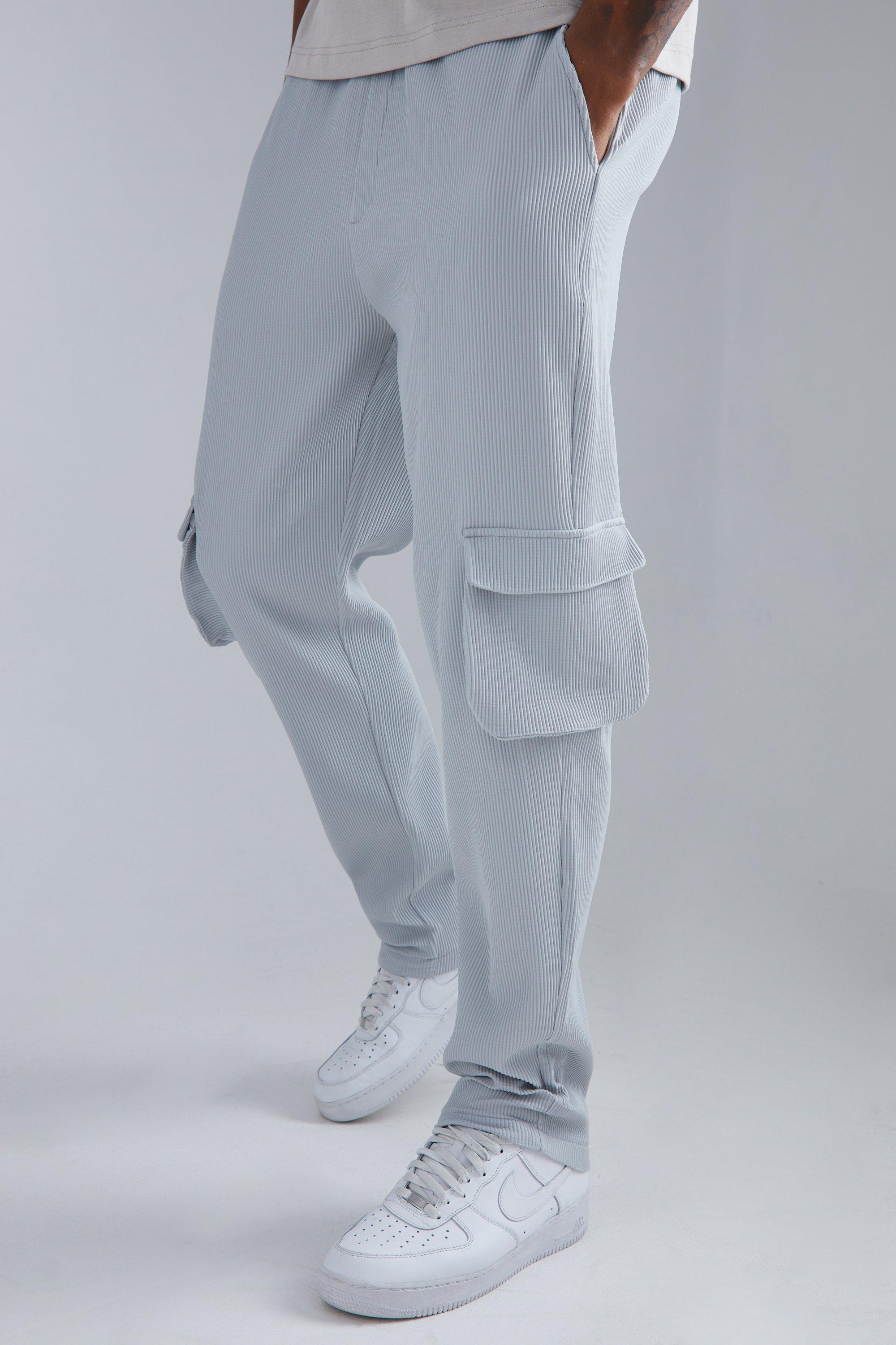 Boohoo Tall Geplooide Toelopende Cargo Broek Met Elastische Taille, Light Grey