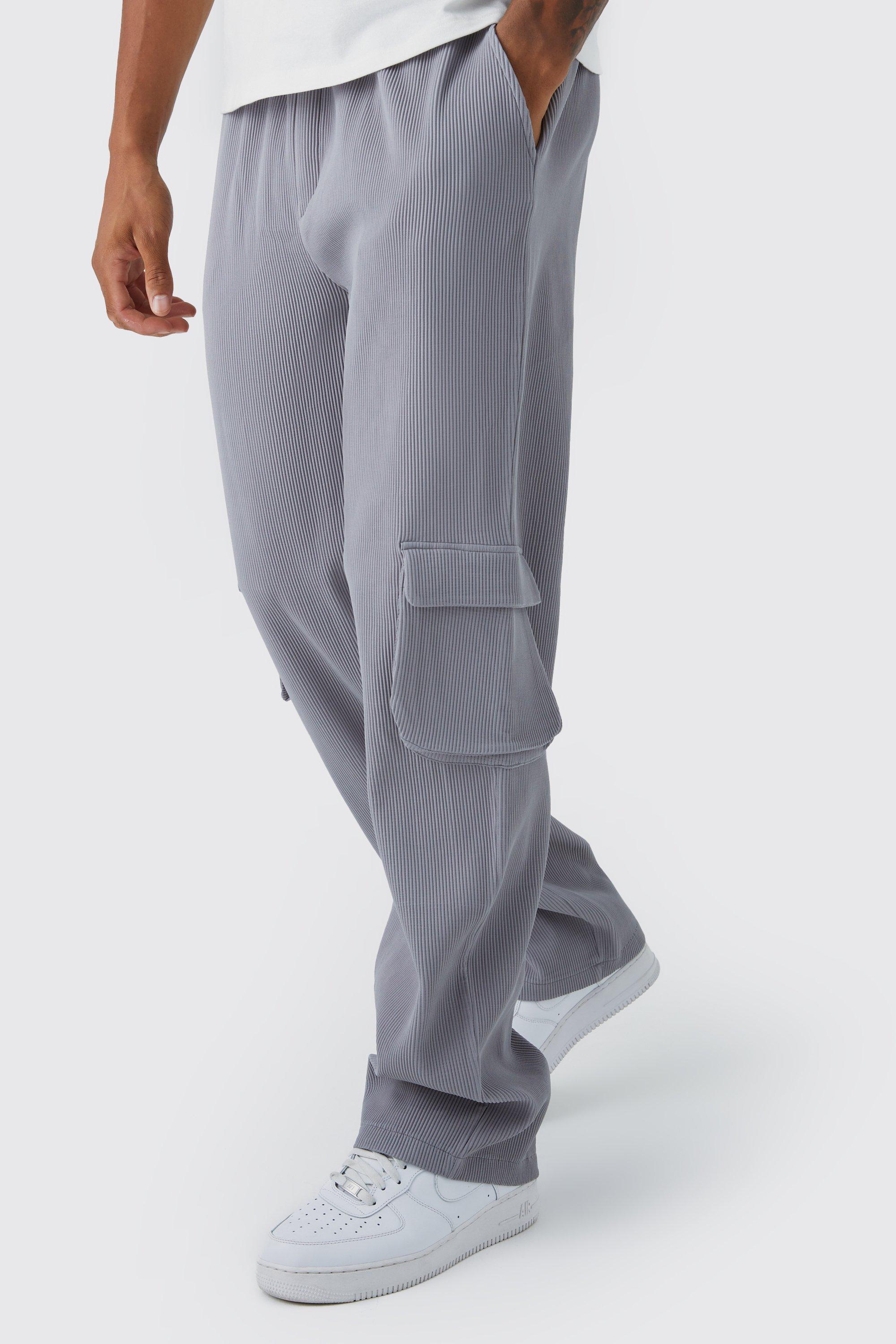 tall - pantalon cargo plissé à taille élastiquée homme - gris - xxl, gris