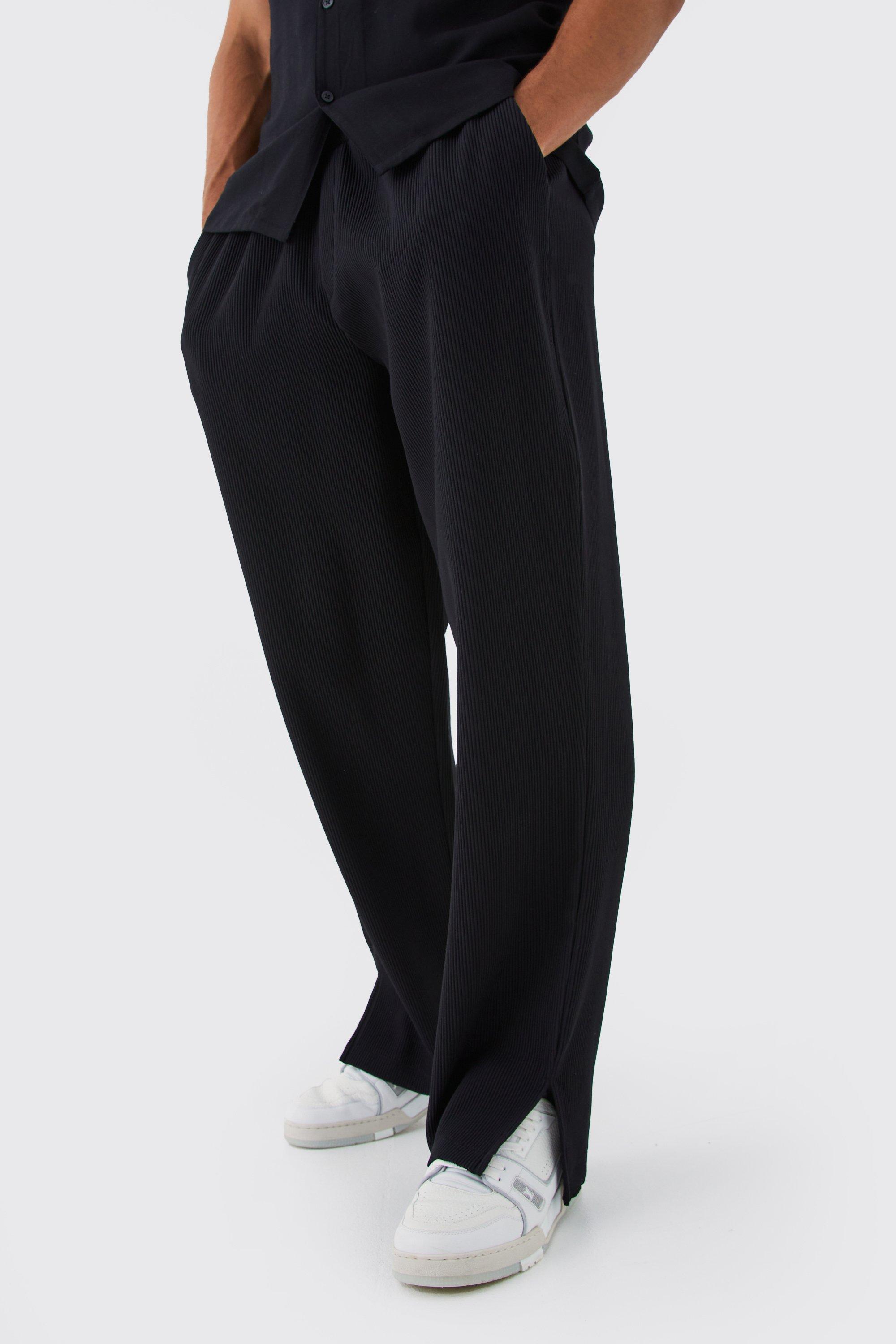 Image of Pantaloni rilassati con pieghe e spacco sul fondo con vita elasticizzata, Nero