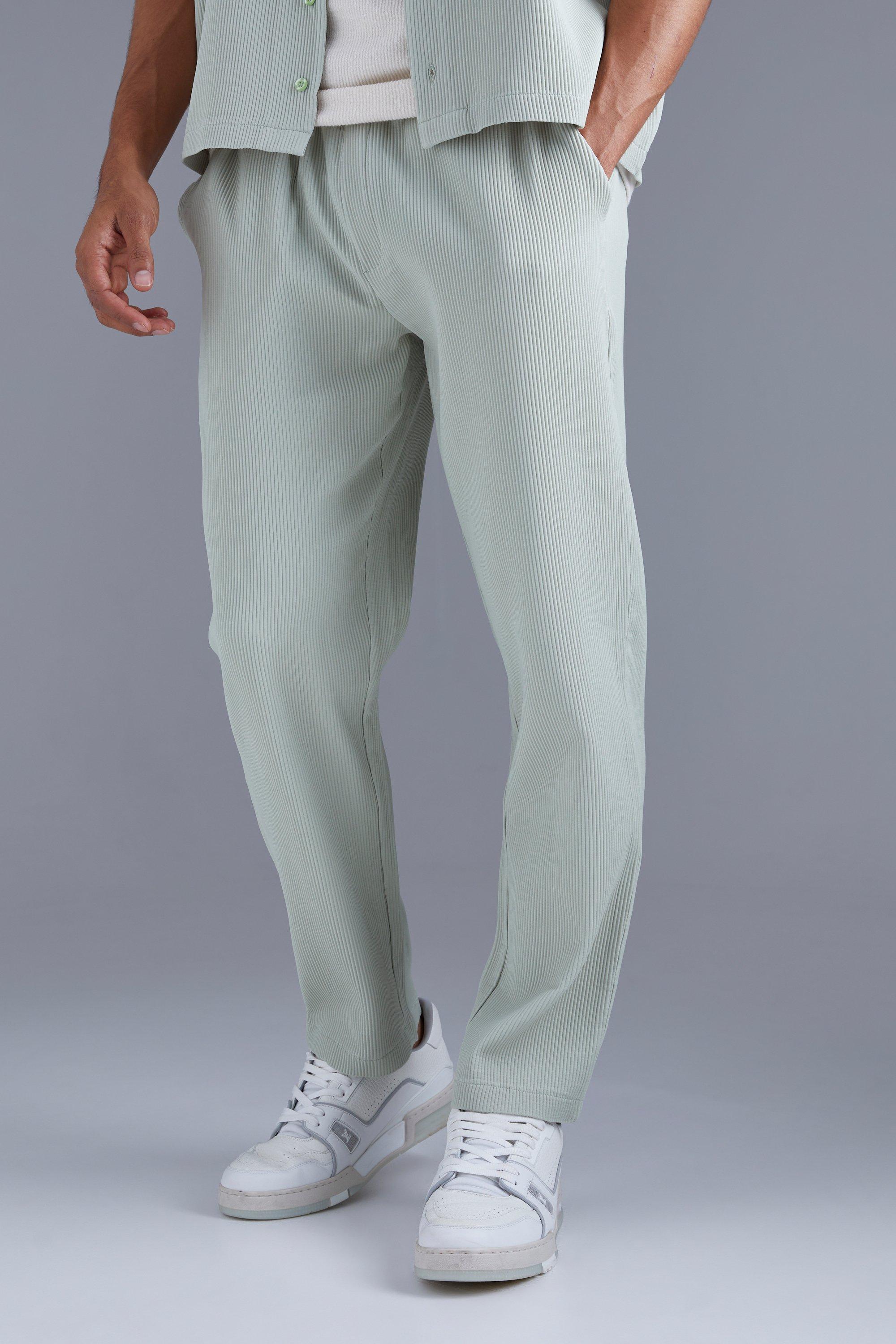 Image of Pantaloni affusolati con pieghe e vita elasticizzata, Verde