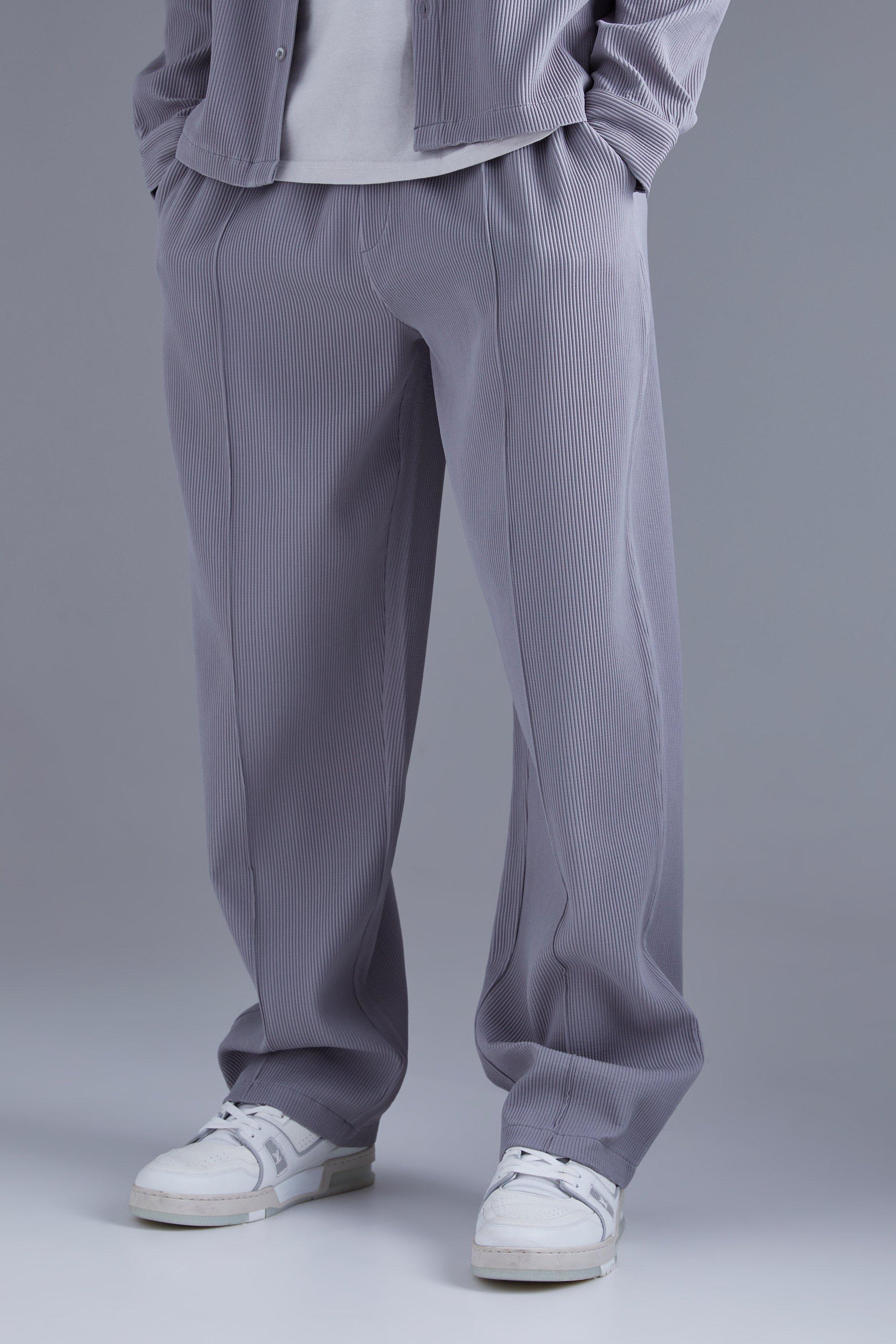Mens Grey Elastic Waist Relaxed Fit Pleated Trouser, Grey