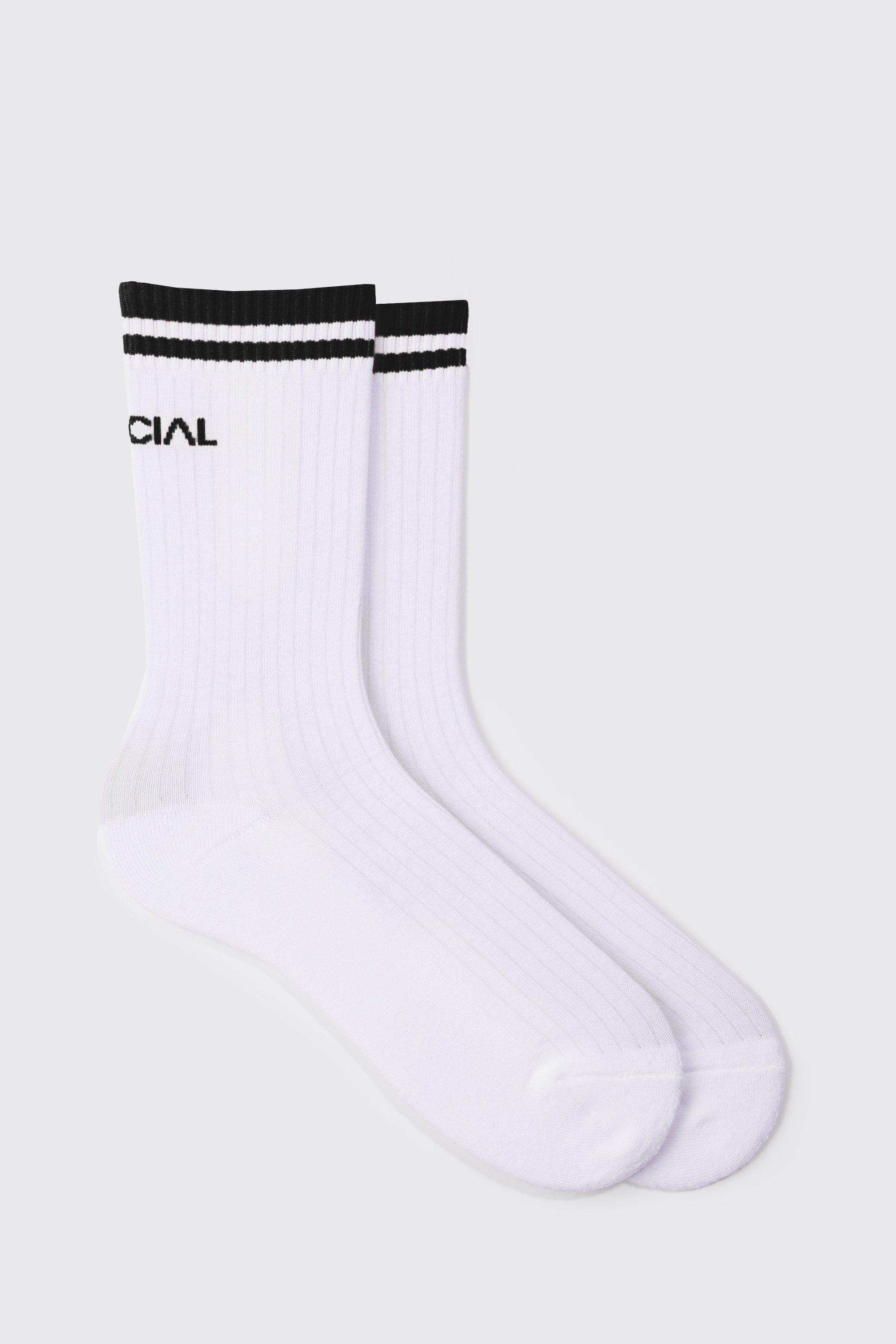 Mens White Official Sports Stripe Socks, White