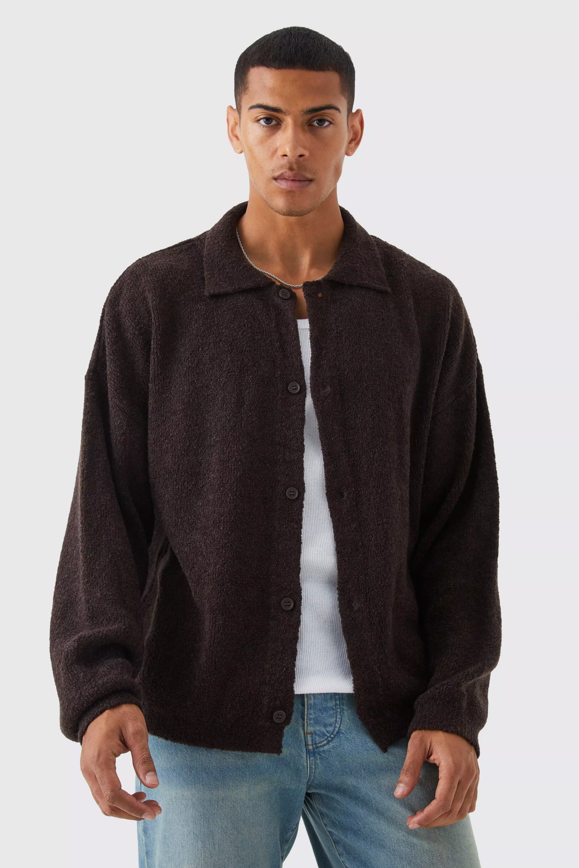 Boxy Fit Brushed Knit Cardigan | boohooMAN UK