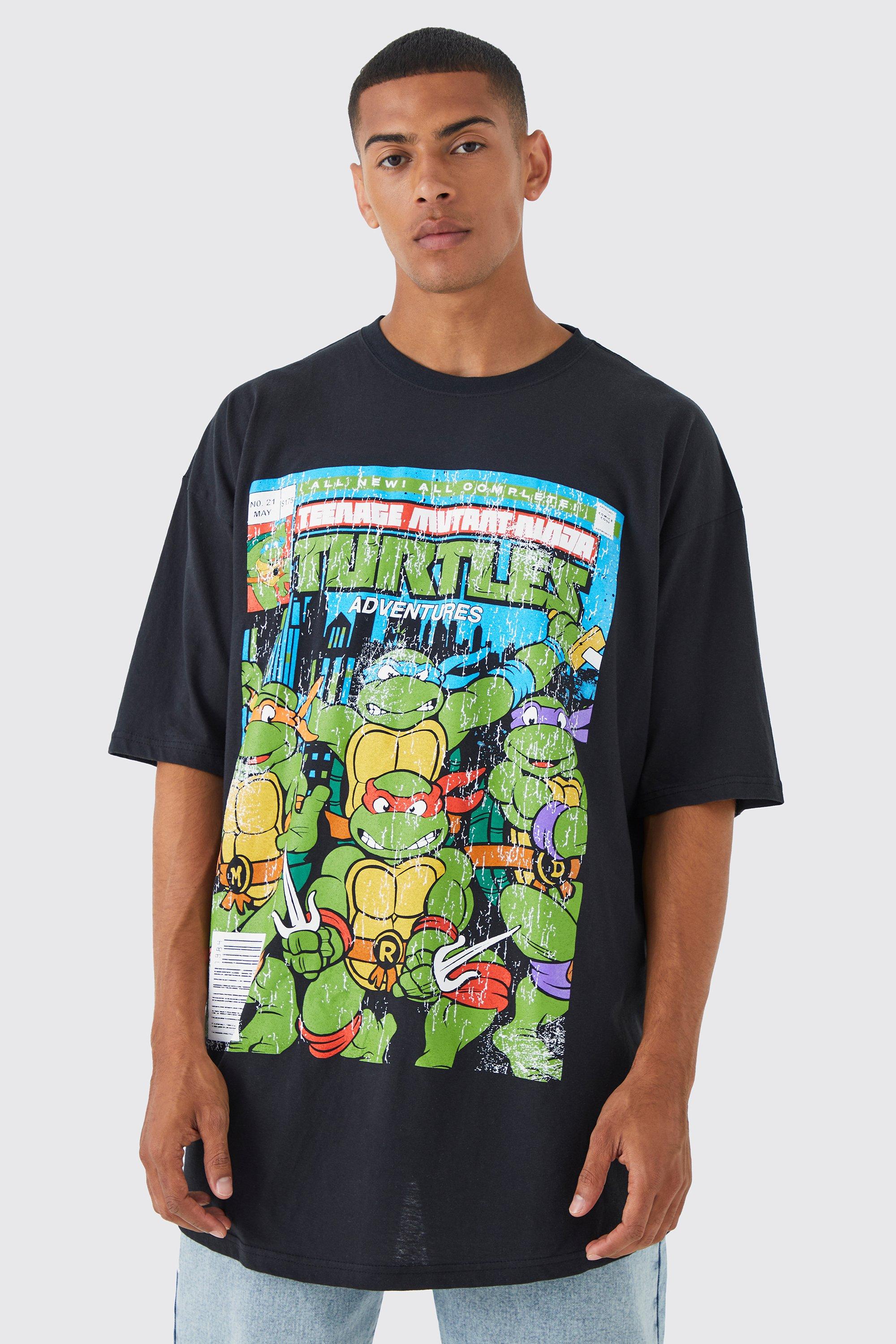 Mens Black Oversized Ninja Turtles Comic License T-shirt, Black