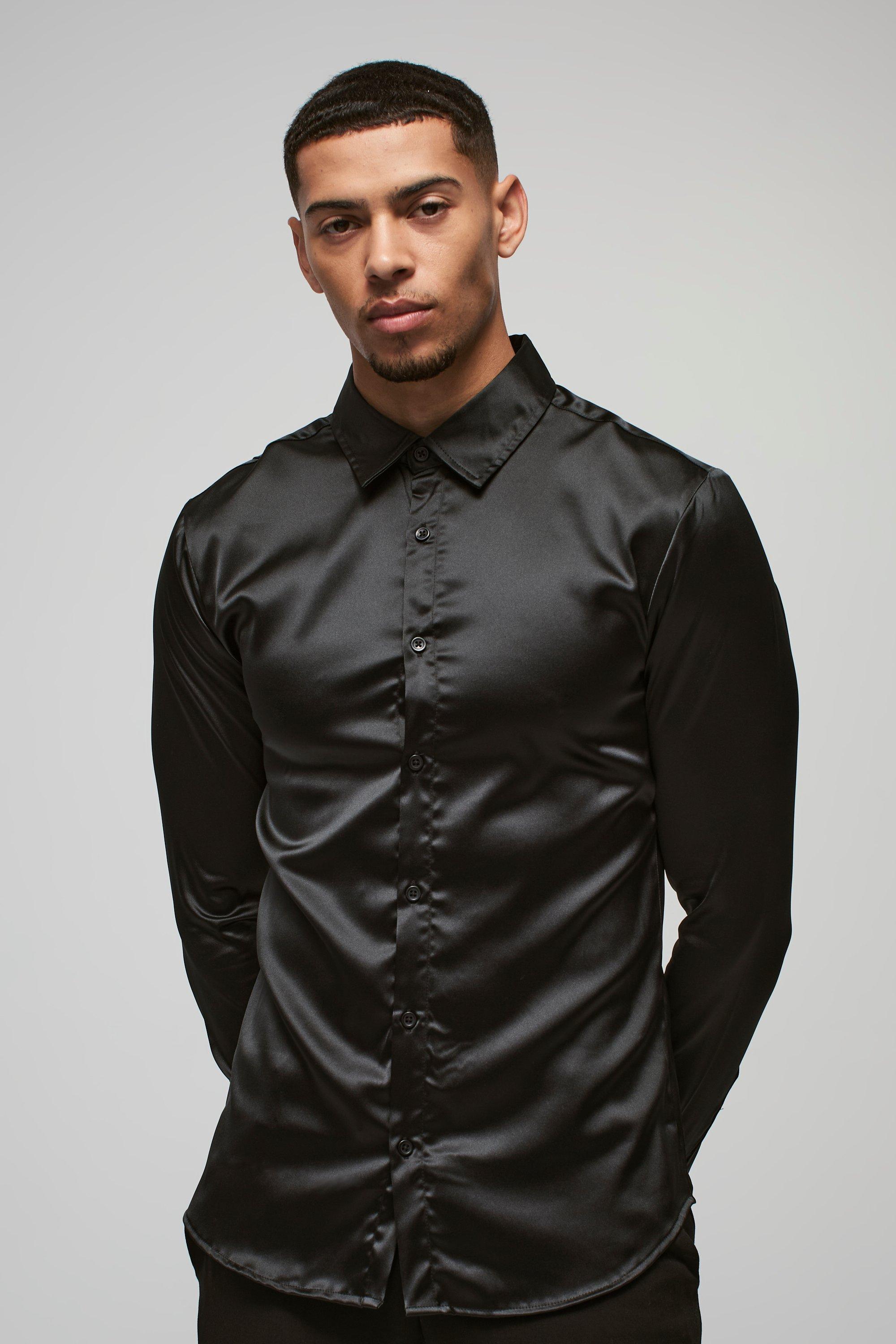 Long Sleeve Muscle Satin Shirt