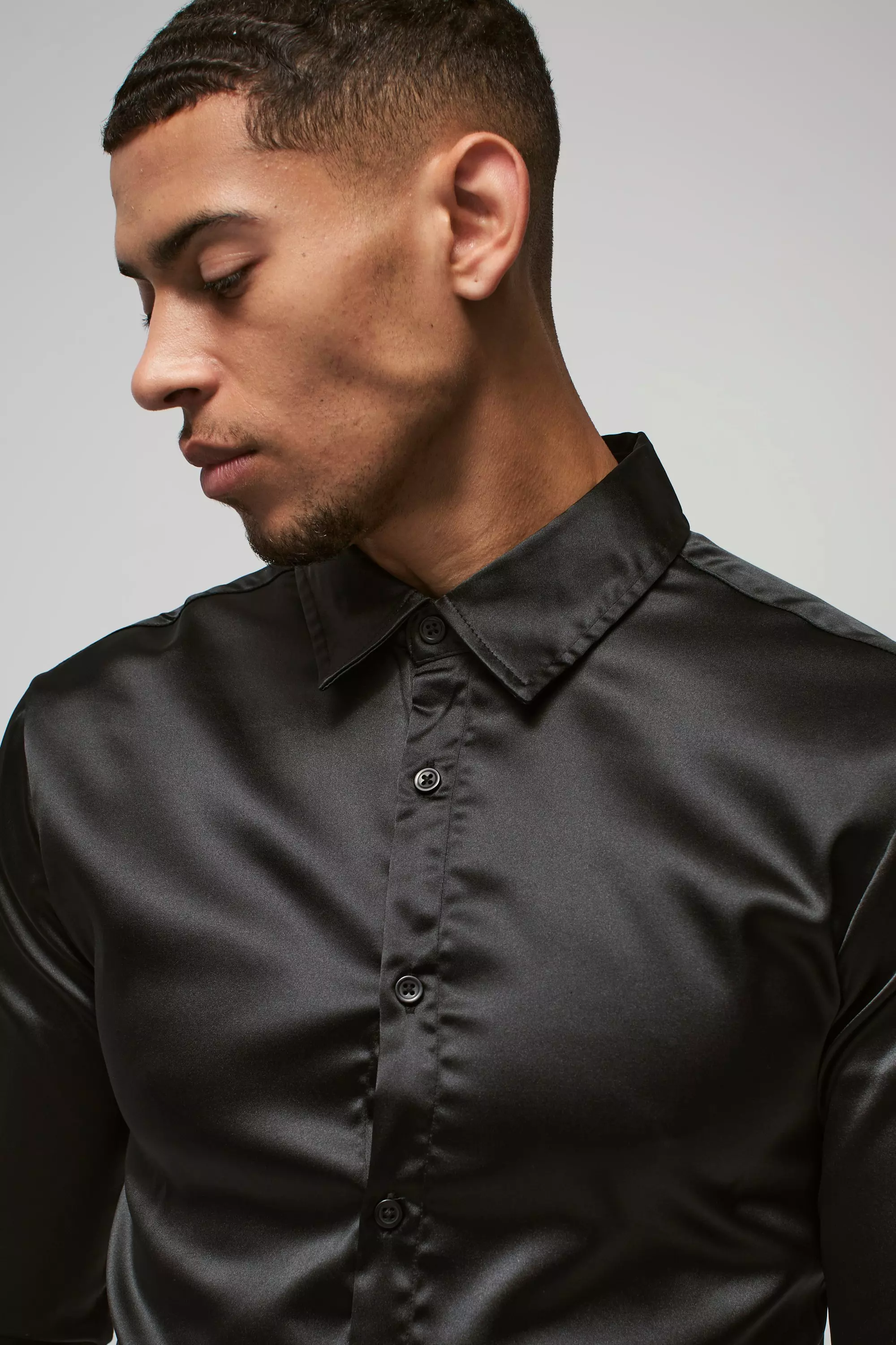 black satin long sleeve shirt