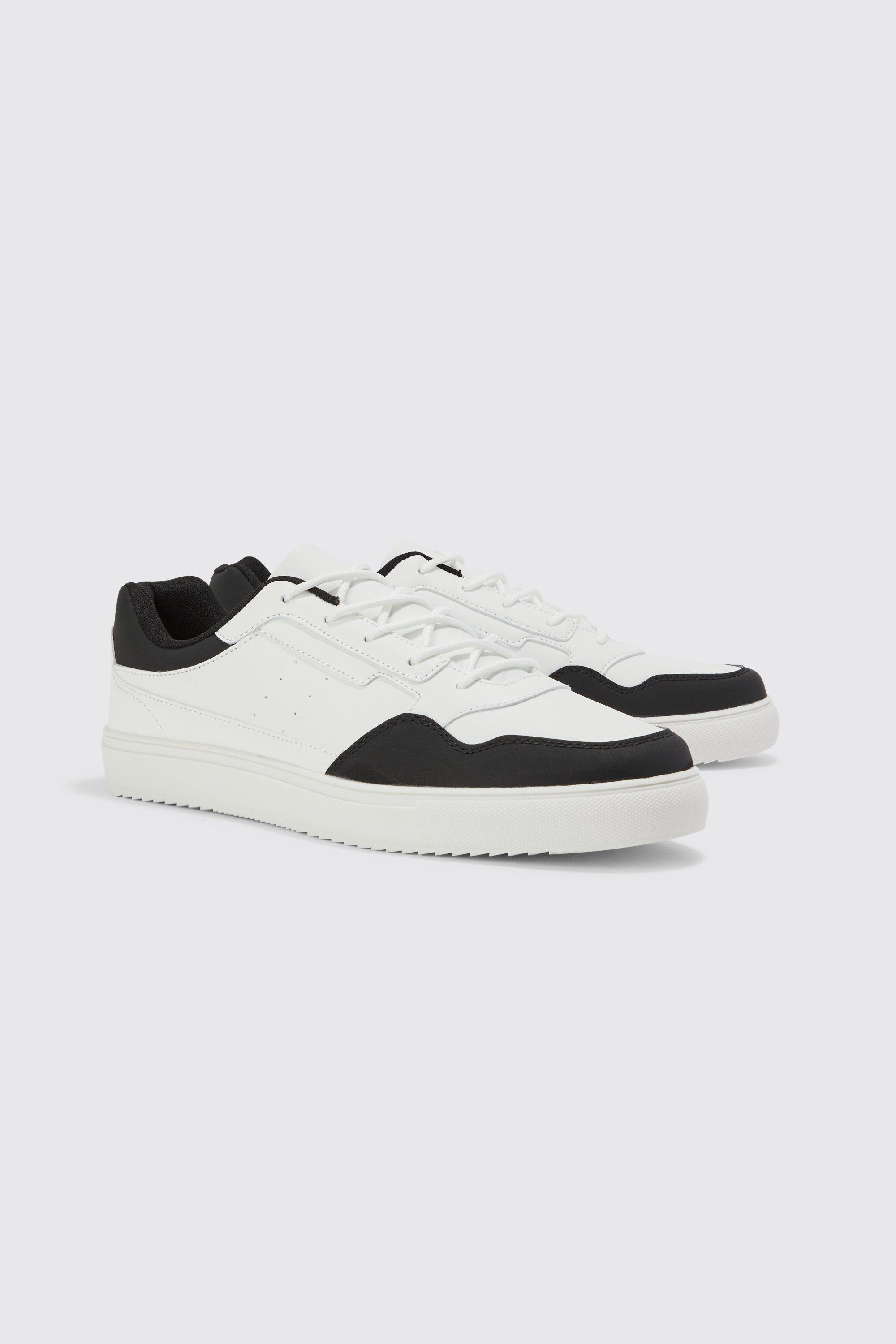 Mens White Faux Leather Panel Detail Trainer, White