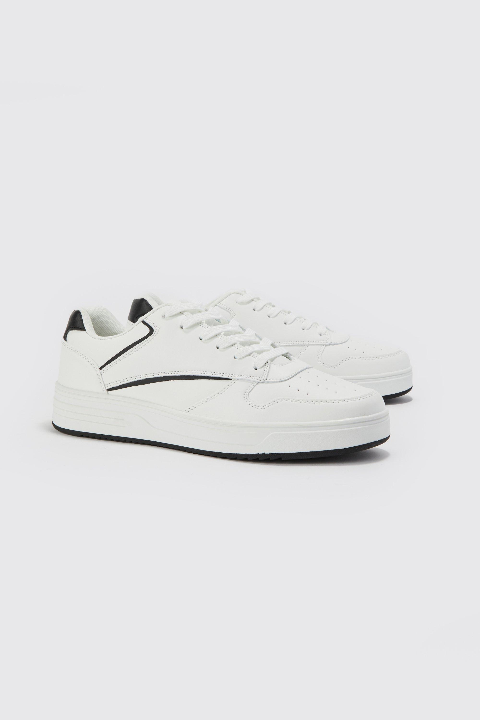 Mens White Faux Leather Perforated Detail Trainer, White
