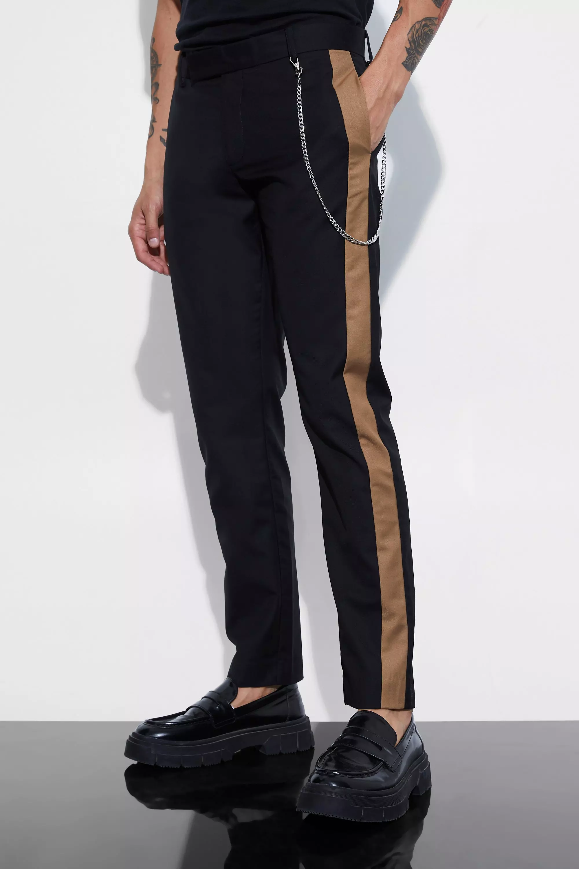 ASOS DESIGN skinny tuxedo pants with satin side stripe in red