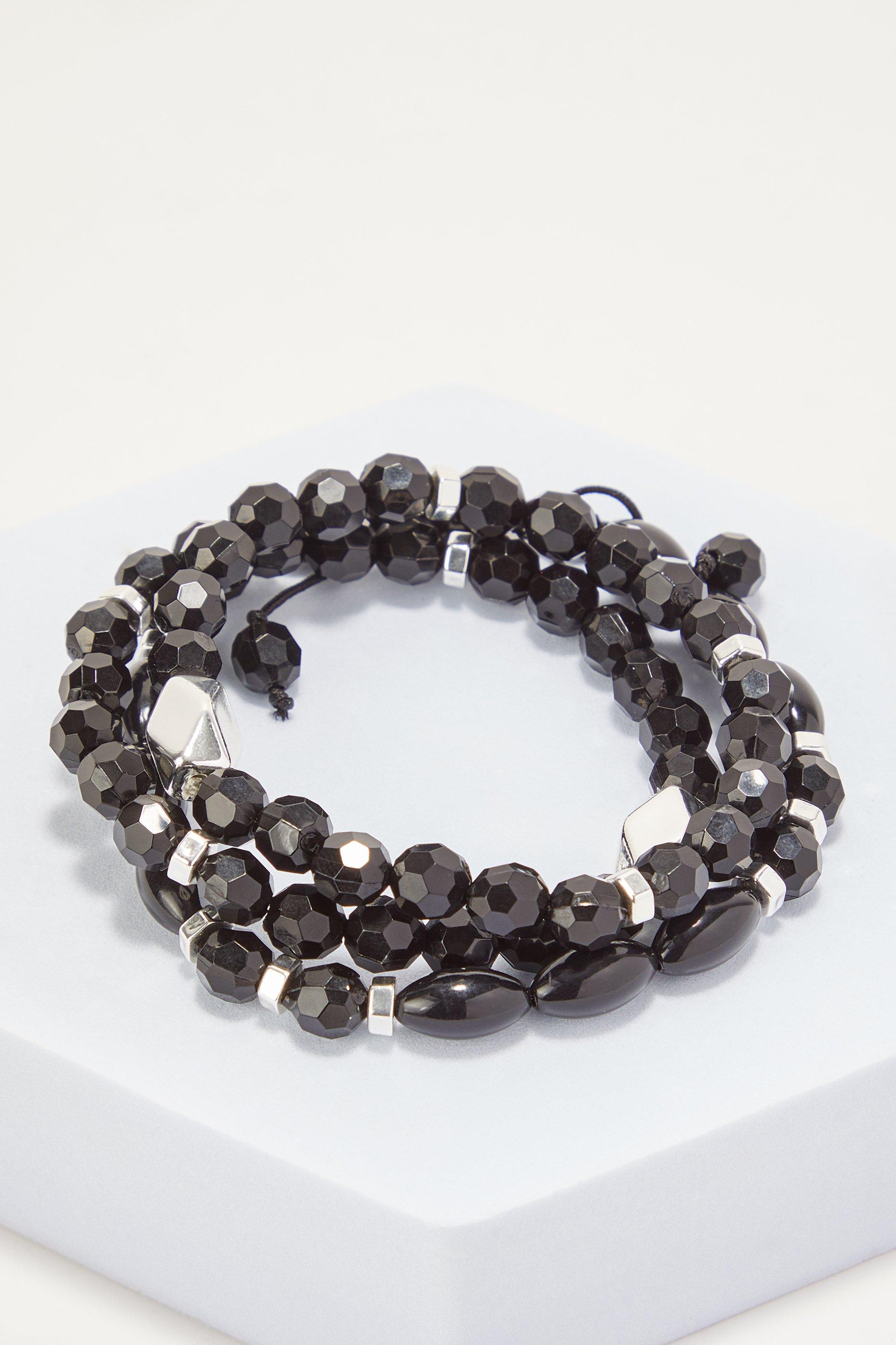 lot de 3 bracelets à perles homme - noir - one size, noir