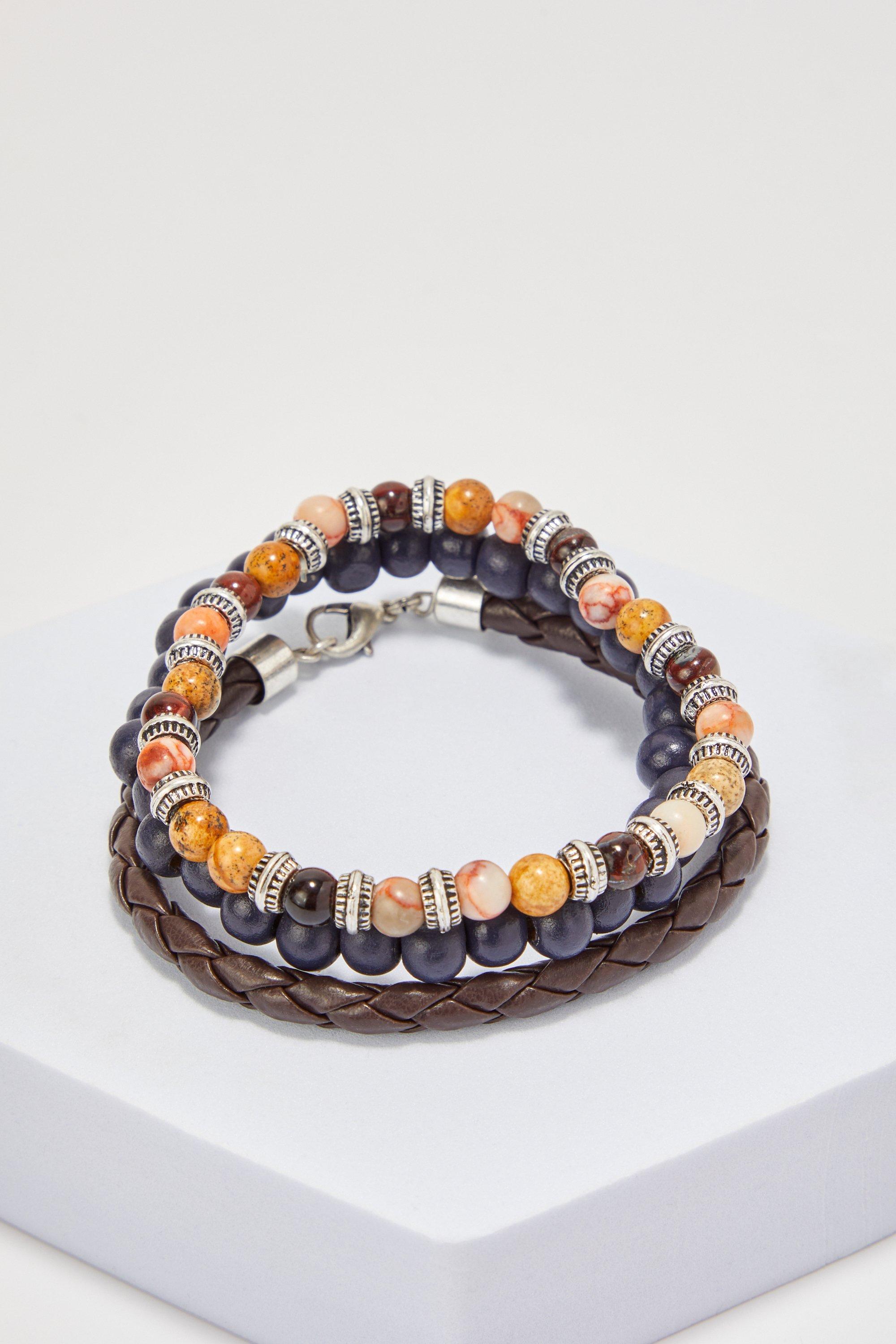 lot de 3 bracelets à perles homme - multicolore - one size, multicolore