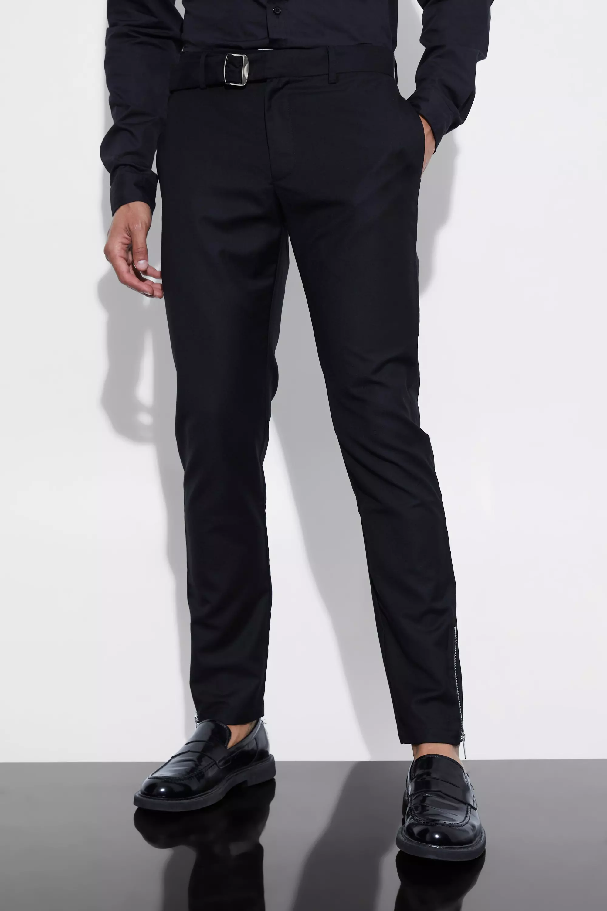 Skinny Fit Suit Pants With Belt Detail