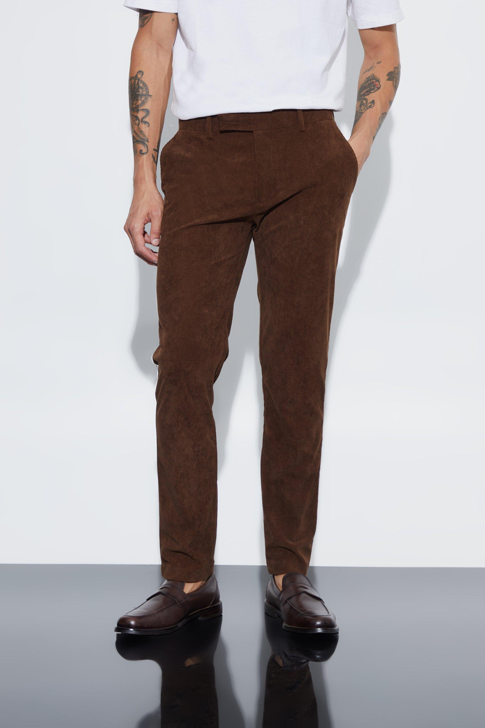 Mens Brown Skinny Fit Corduroy Tailored Trouser, Brown