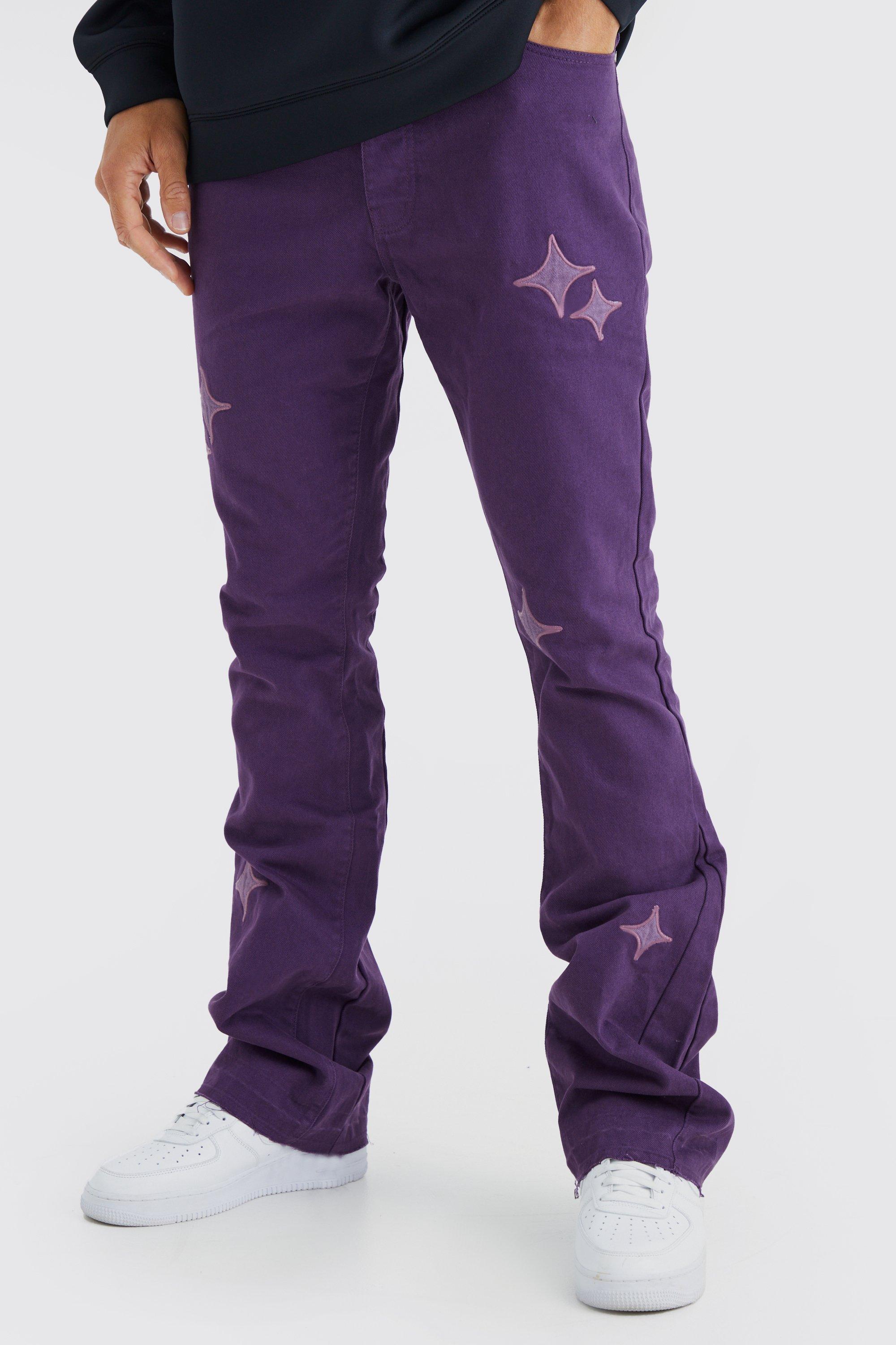 Image of Pantaloni a zampa Tall Slim Fit con applique e vita fissa, Purple