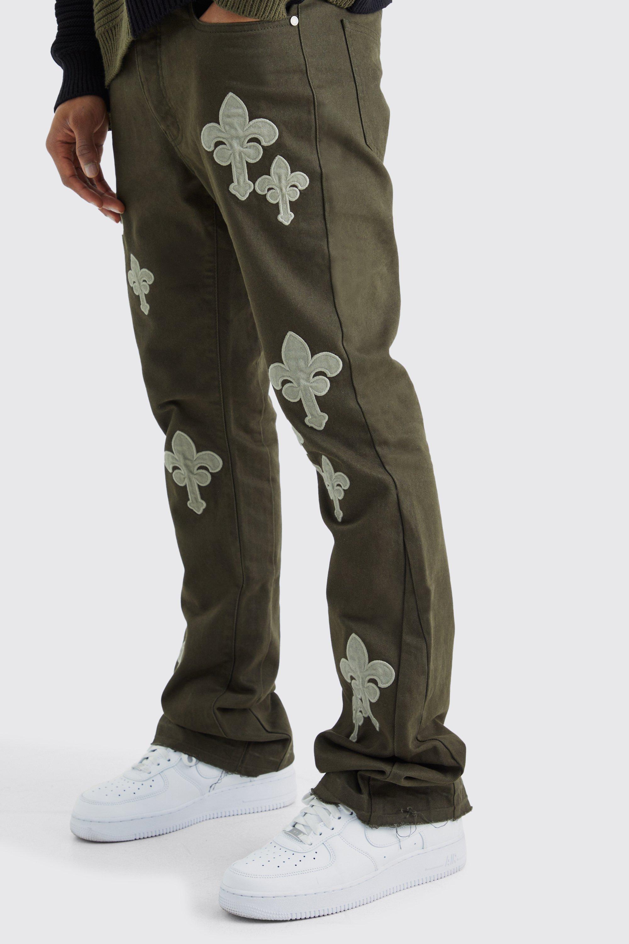 Image of Pantaloni a zampa Slim Fit con applique e vita fissa, Verde