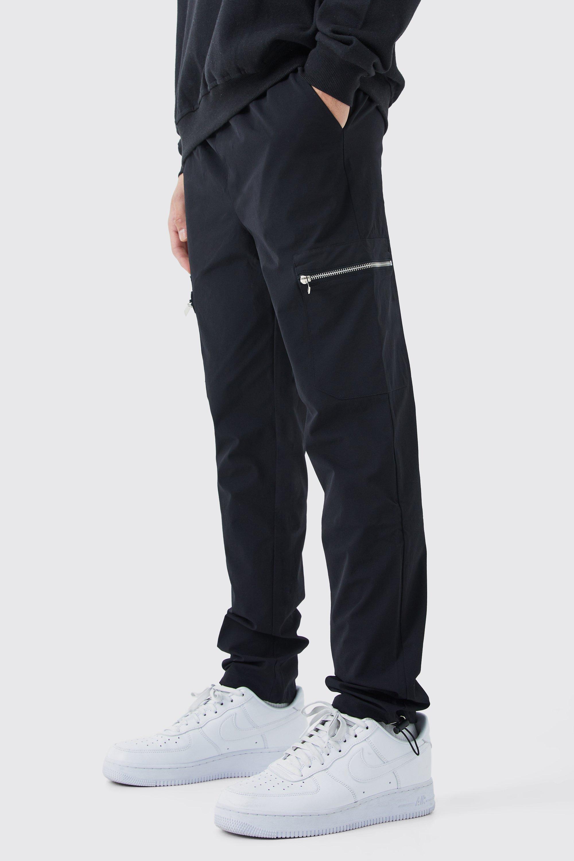 Image of Pantaloni Cargo tecnici Slim Fit in Stretch con vita elasticizzata, Nero