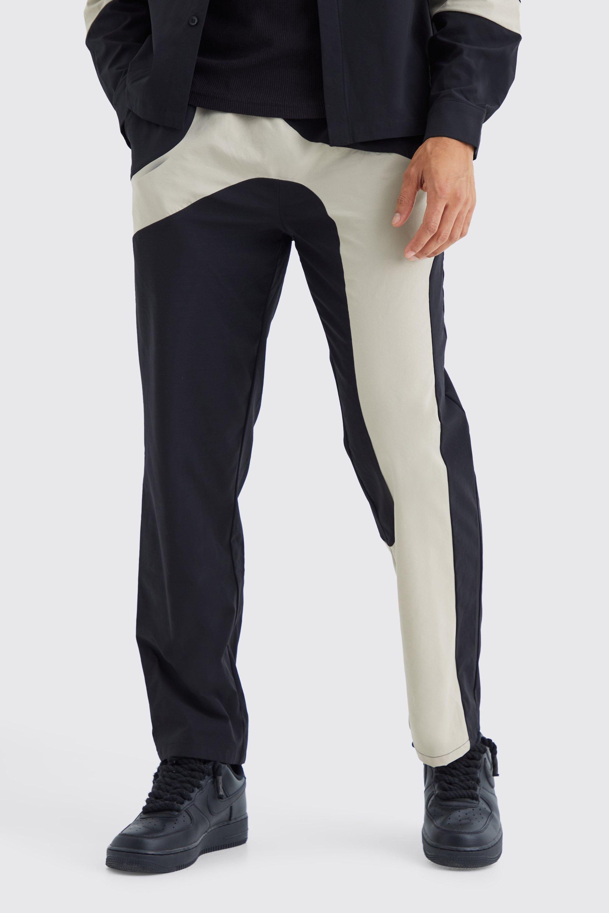 womens elasticated waist straight technical panel trouser - black - m, black