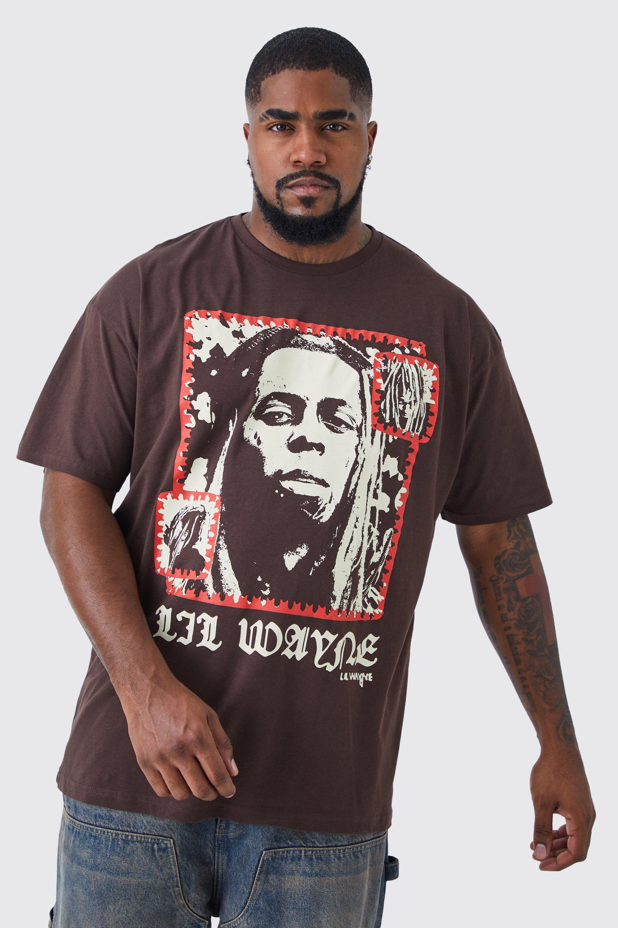 Mens Brown Plus Lil Wayne License T-shirt, Brown